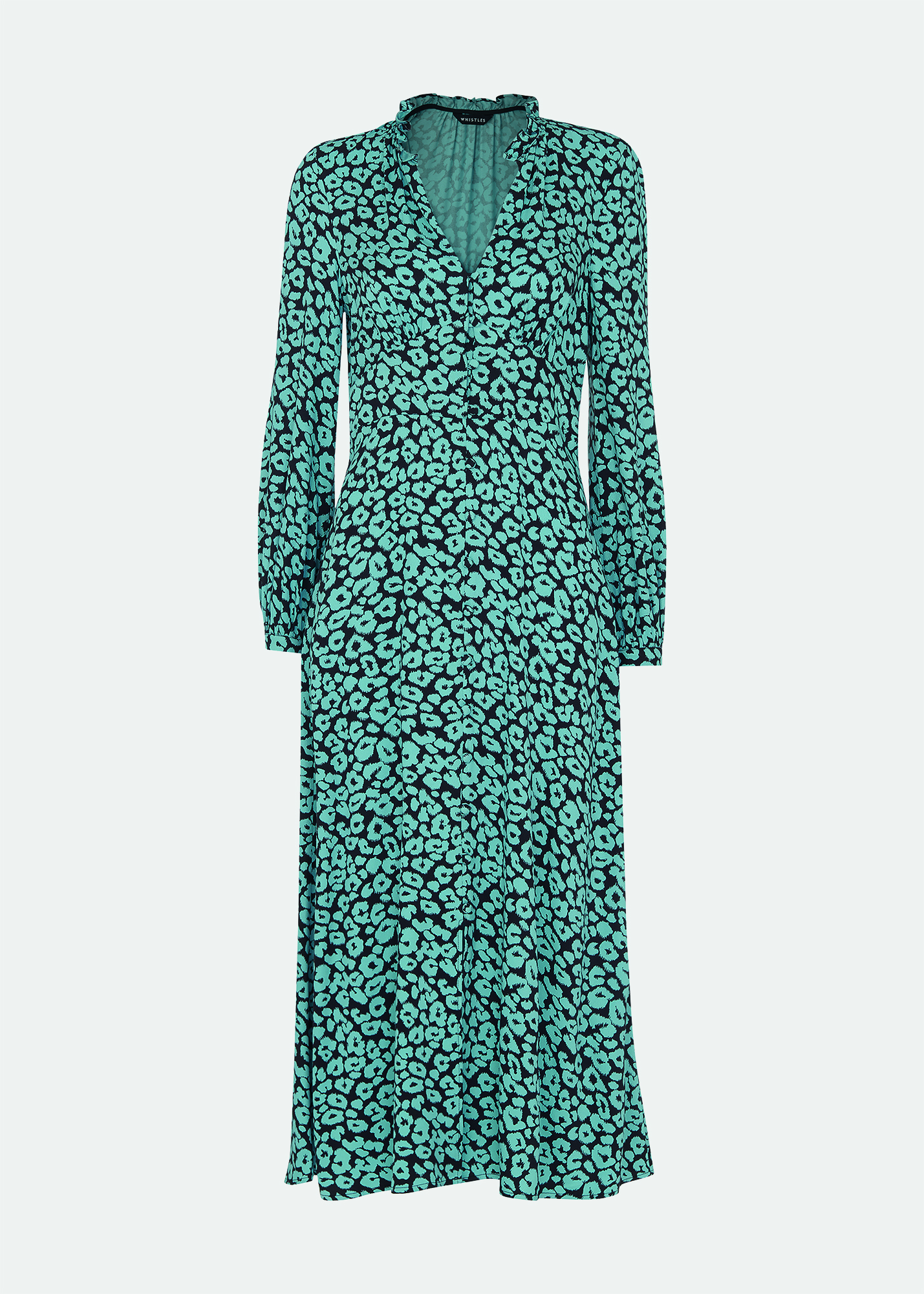 Whistles Women's Blue/Multi Fuzzy Leopard Midi Dress Size 16