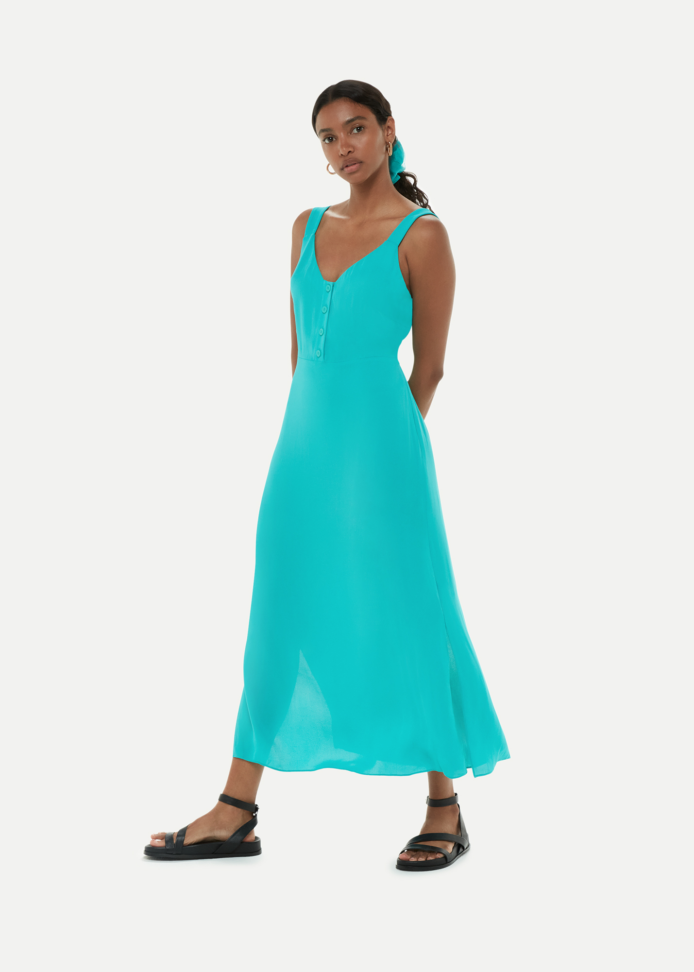 Whistles Women's Turquoise Andie Button Dress Size 8