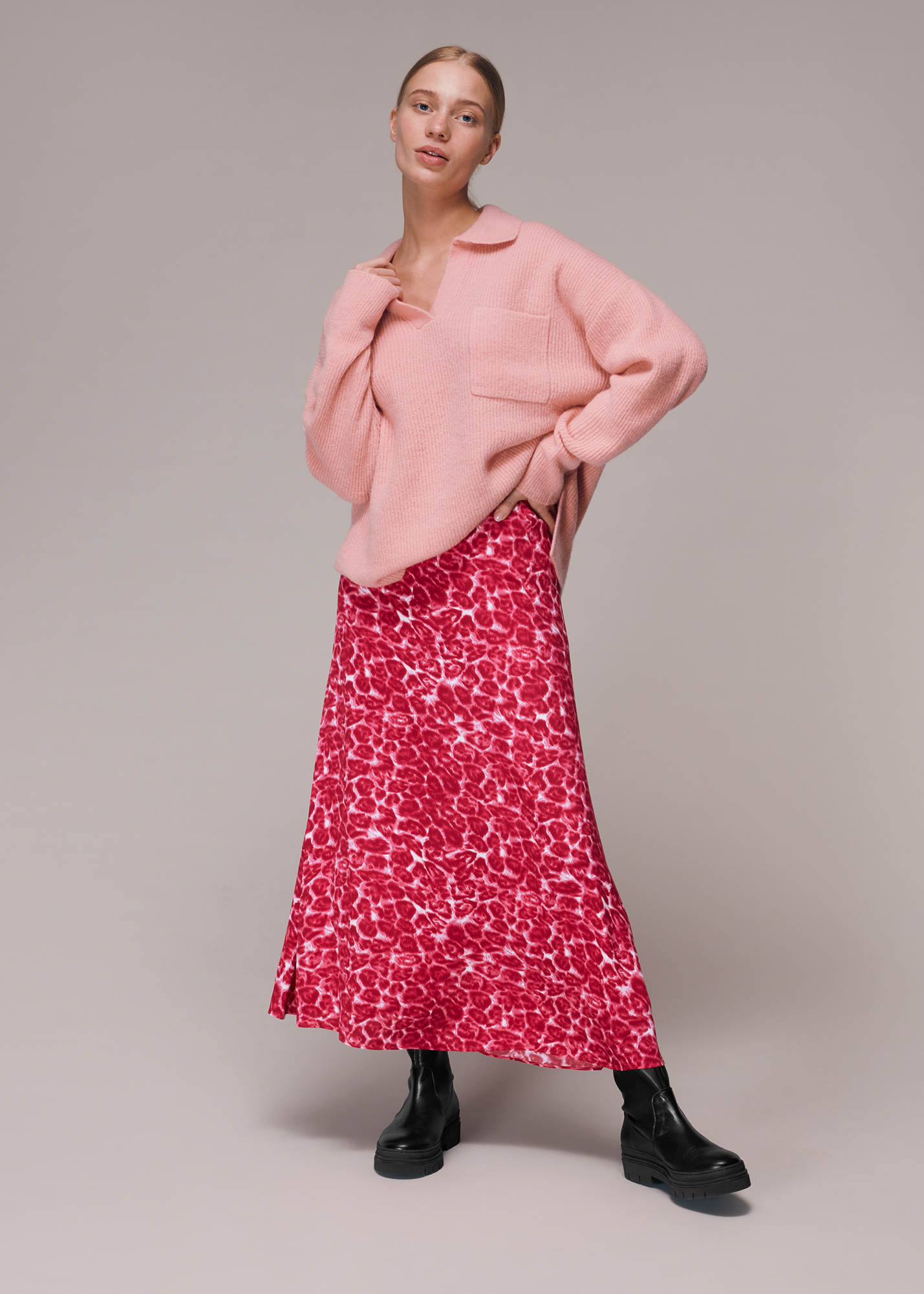 Whistles Women's Pink/Multi Clouded Leopard Skirt Size 4