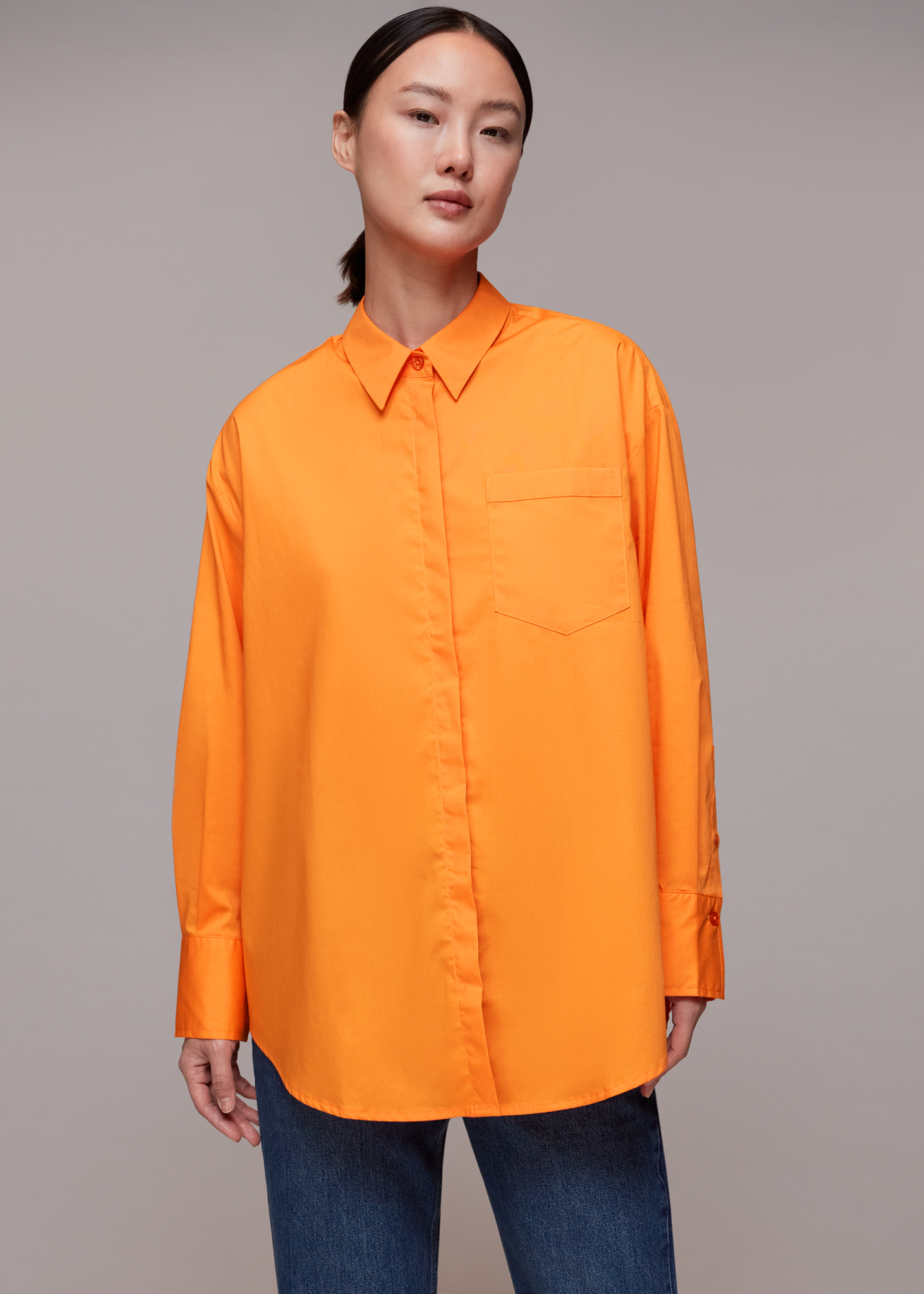 Whistles Women's Orange Oversized Button Up Shirt Size 6