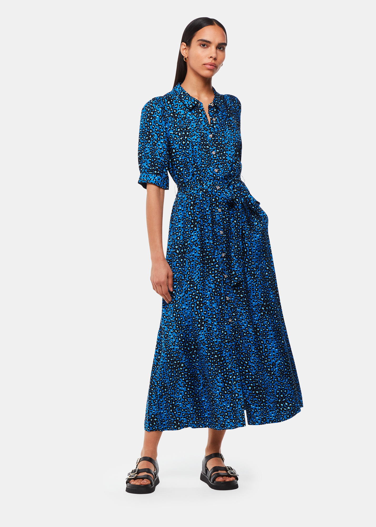 Whistles Women's Blue/Multi Painted Leopard Midi Dress Size 18