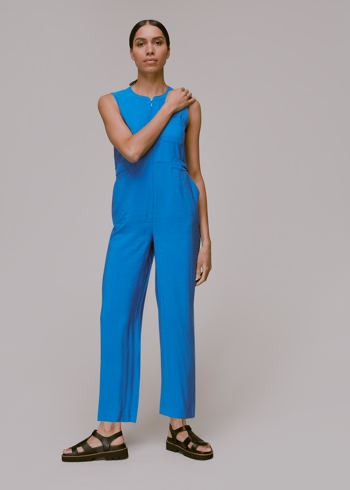 Whistles Women's Blue Josie Zip Front Jumpsuit Size 4