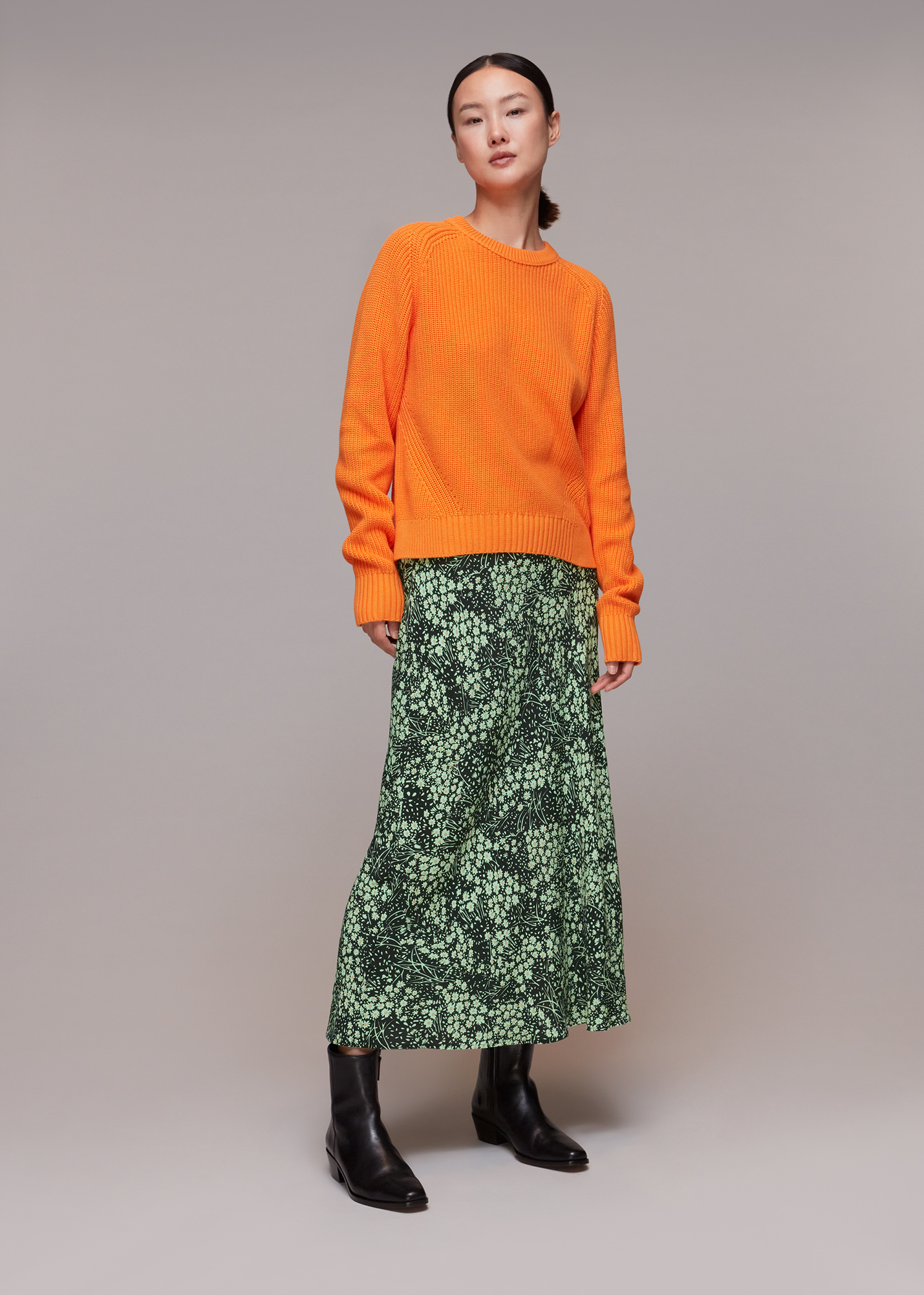 Whistles Women's Green/Multi Daisy Meadow Bias Cut Skirt Size 4