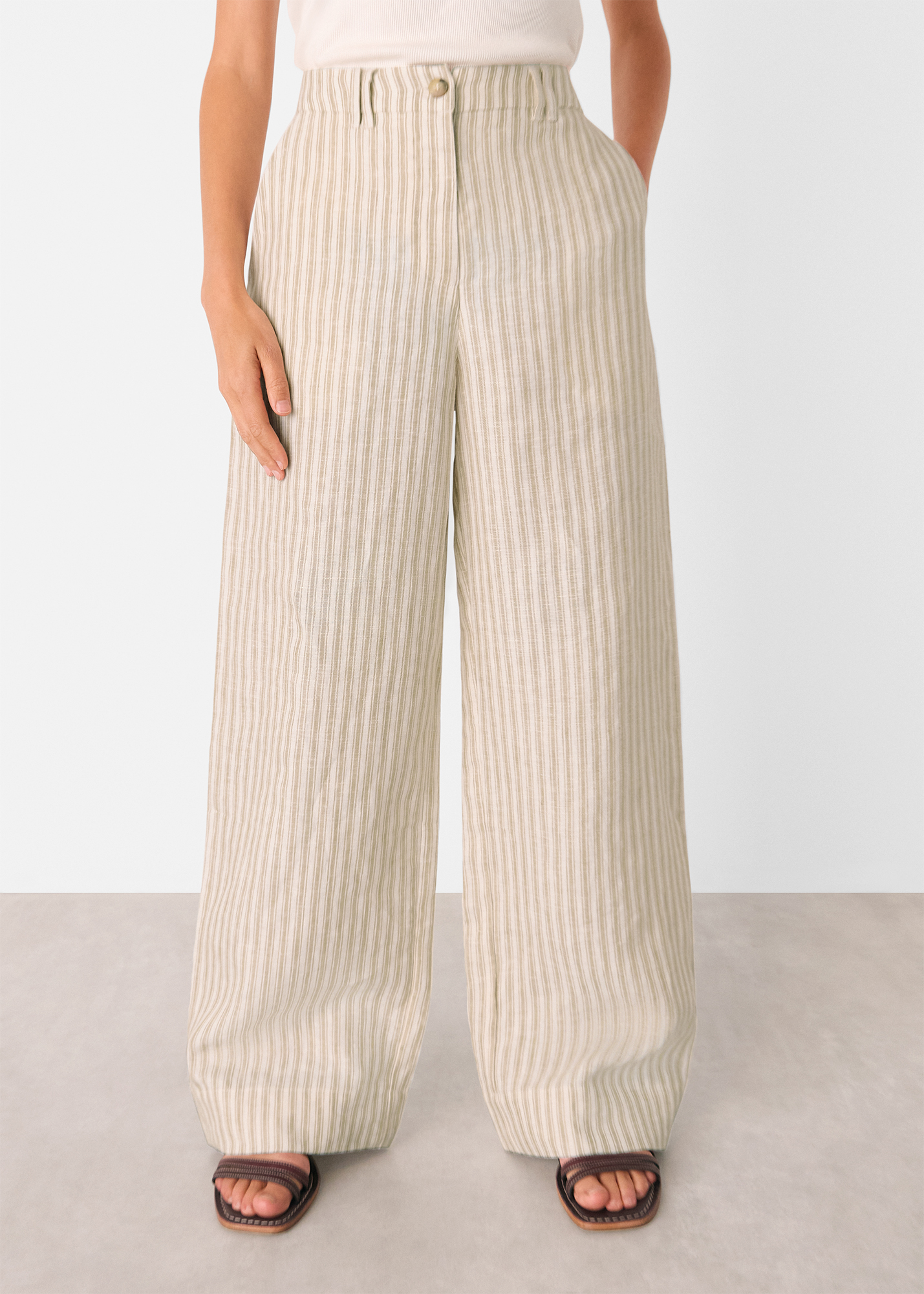Whistles Women's Neutral Linen Stripe Trouser Size 6