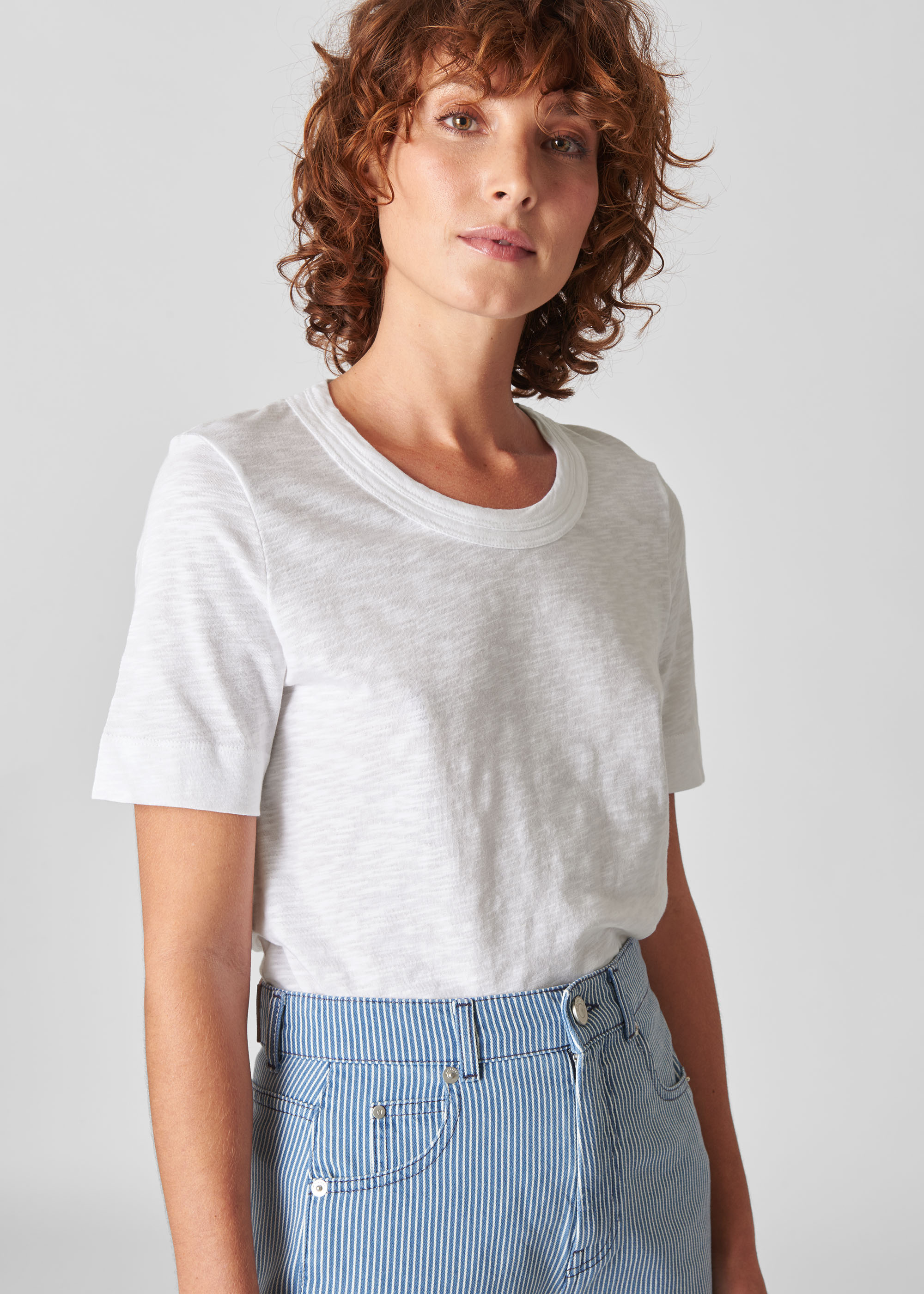 Whistles Women's White Rosa Double Trim T Shirt Size XS