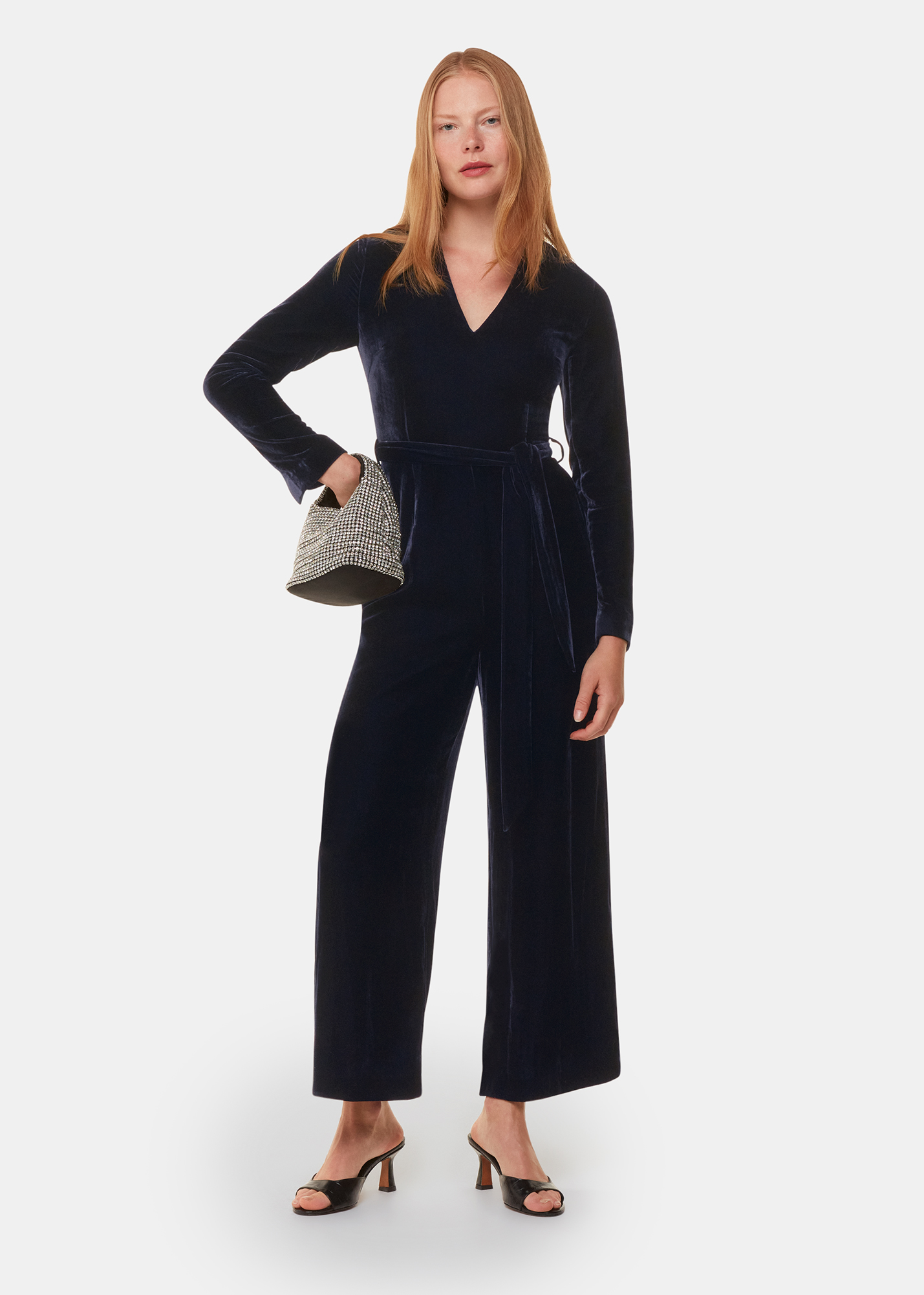 Whistles Women's Navy Elora Velvet Jumpsuit Size 6
