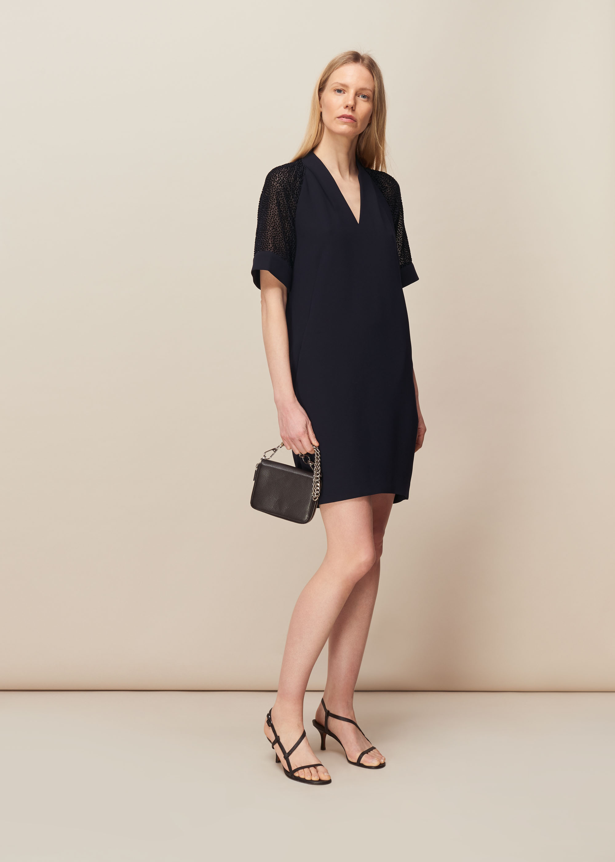 Whistles Women's Navy Lina Animal Dobby Dress Size 6