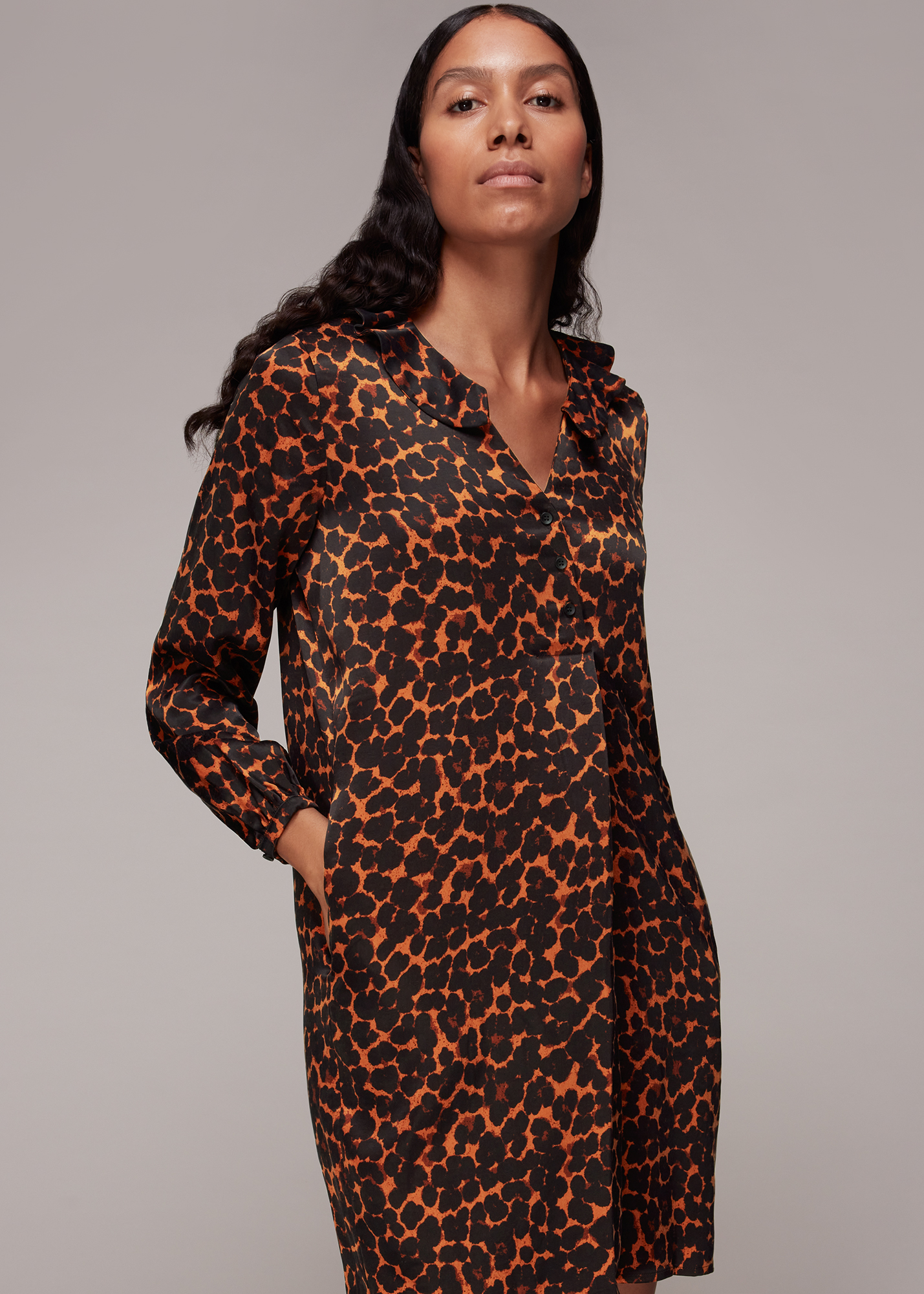 Whistles Women's Leopard Print Smudge Animal Frill Dress Size S