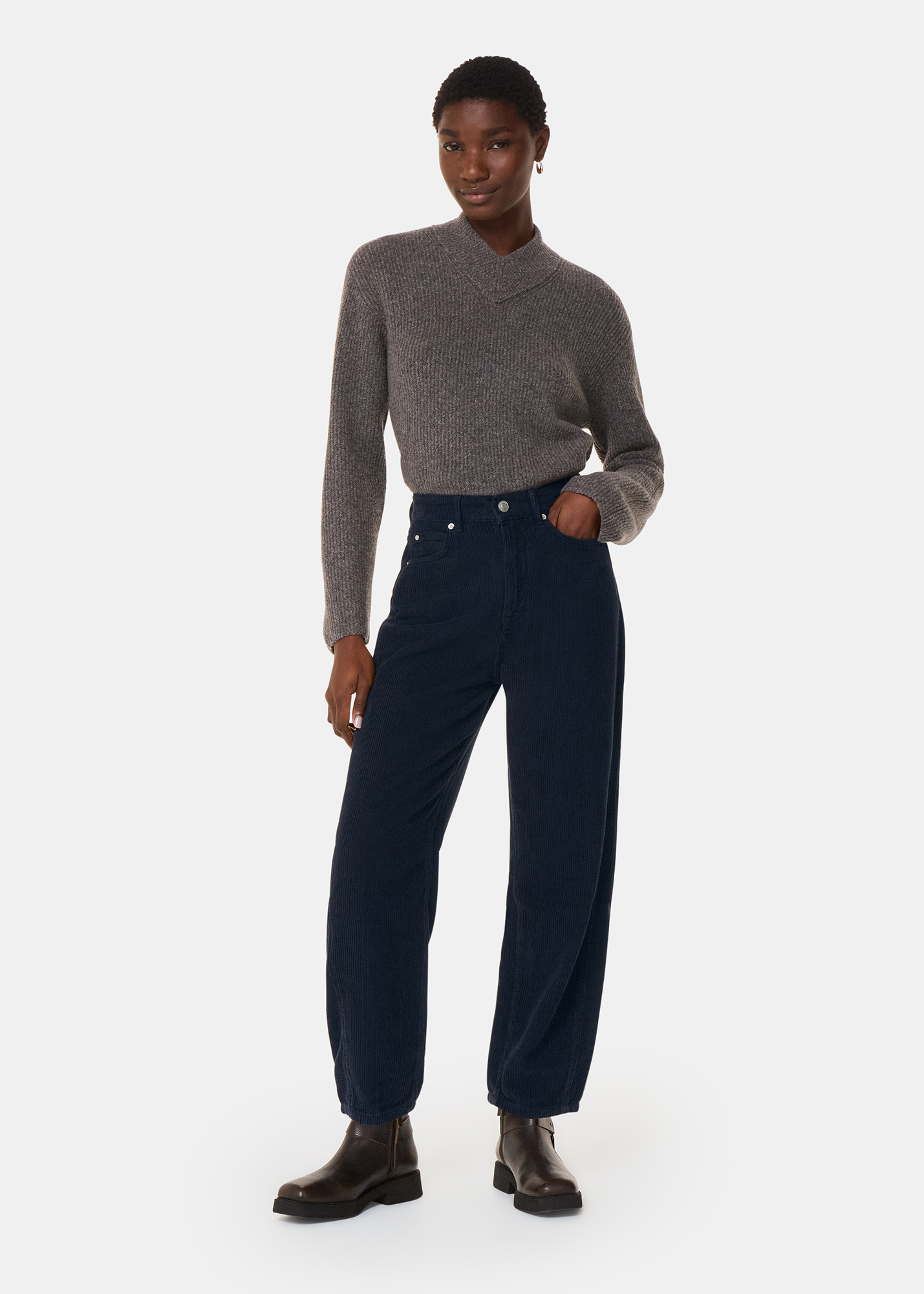 Whistles Women's Navy High Waist Cord Barrel Jean Size 28
