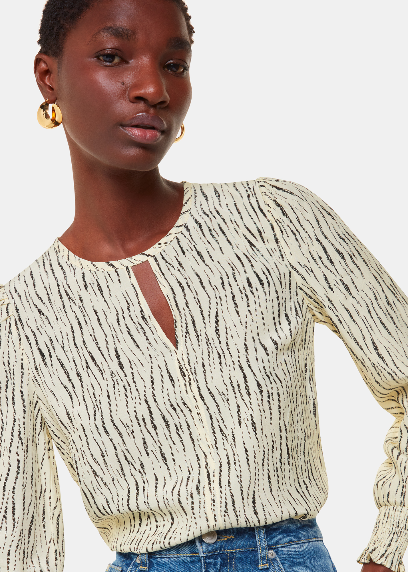 Whistles Women's Ivory/Multi Shibori Stripe Detail Blouse Size 6
