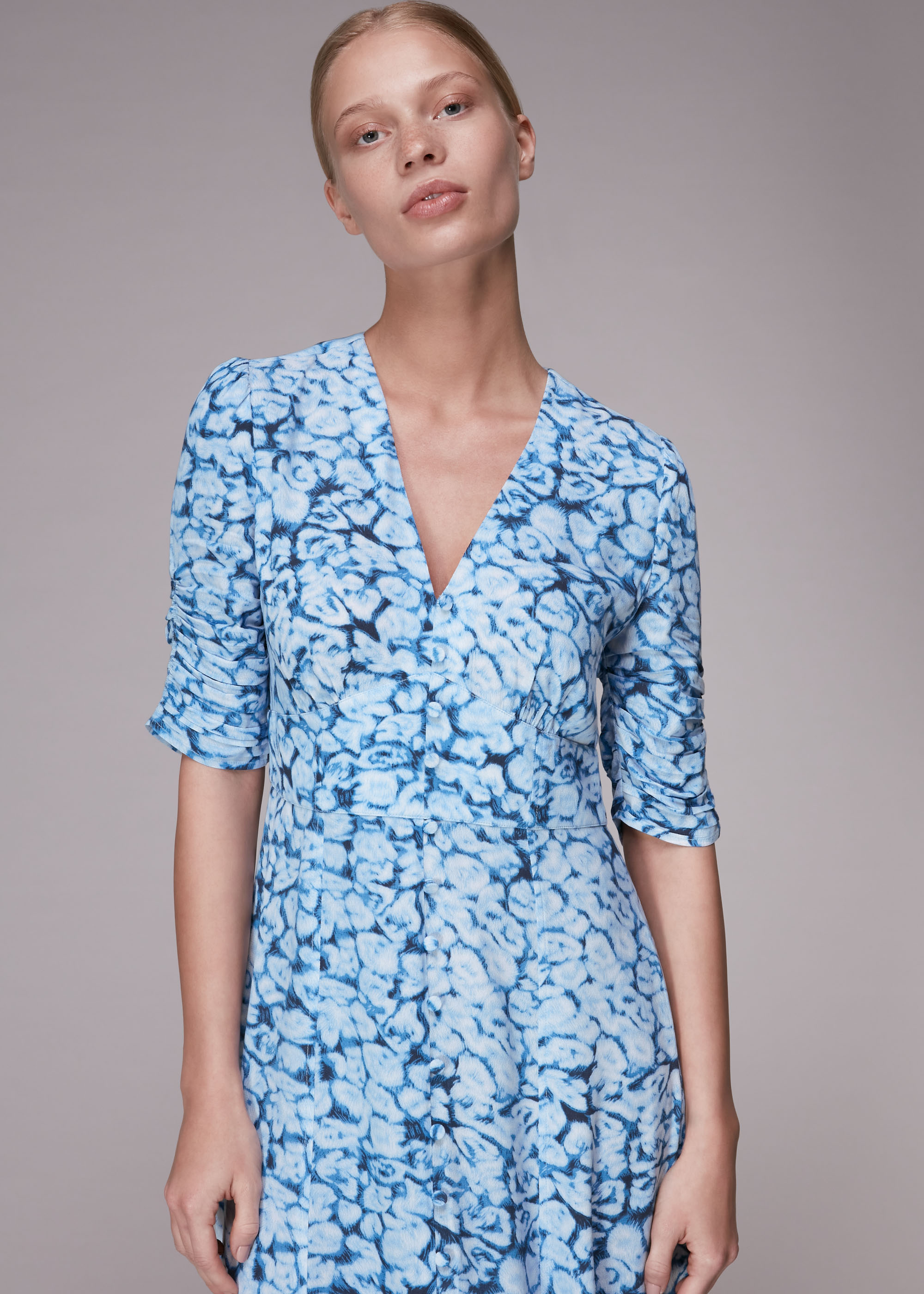 Whistles Women's Blue/Multi Clouded Leopard Midi Dress Size 6