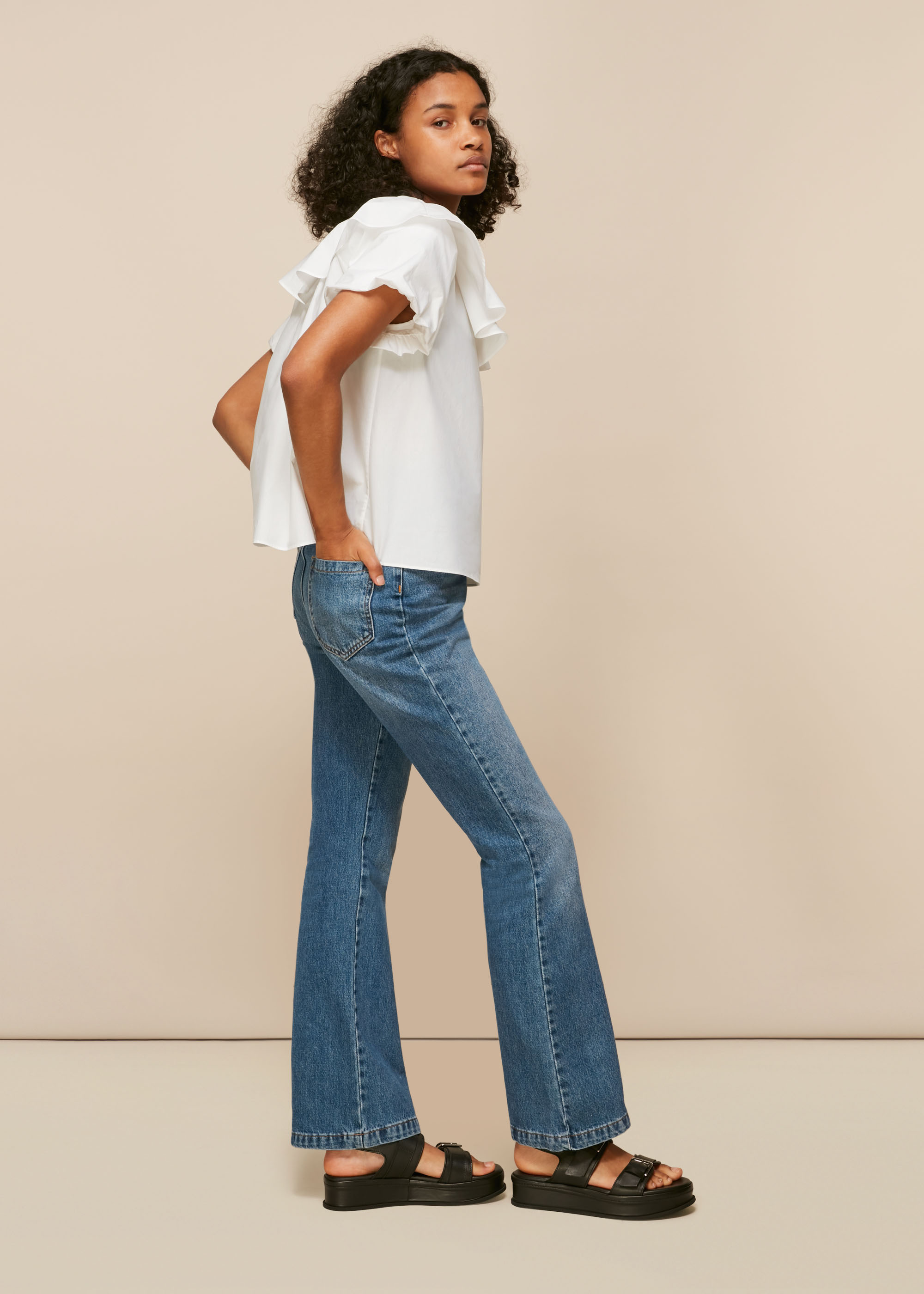 Whistles Women's White Frill Detail Poplin Top Size 6