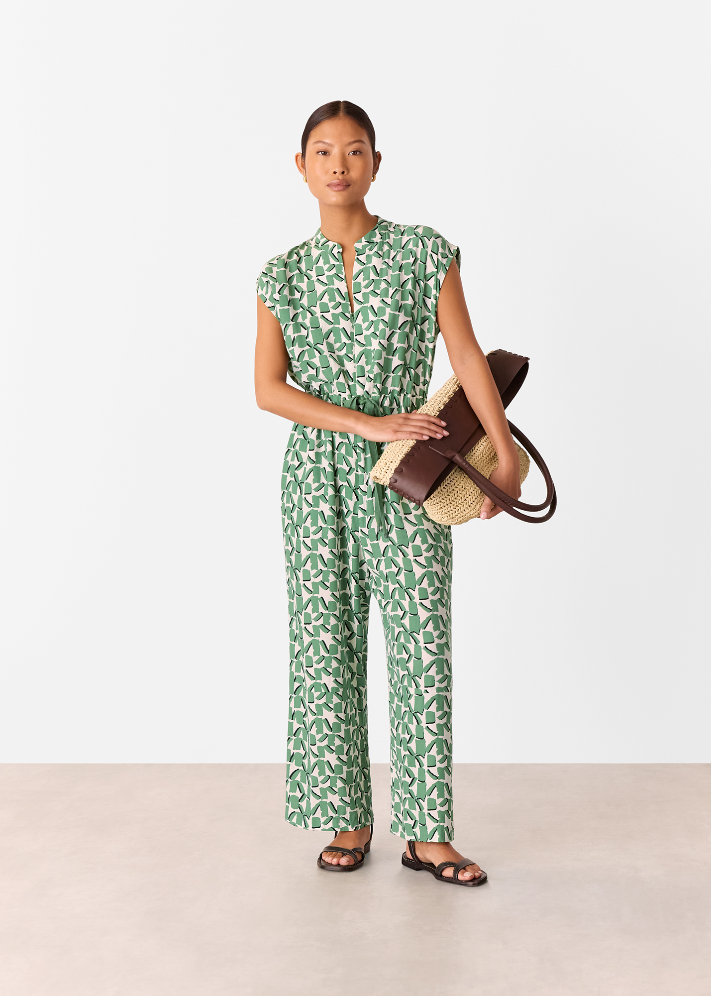 Whistles Women's Ivory/Multi Petite Abstract Squares Jumpsuit Size 18