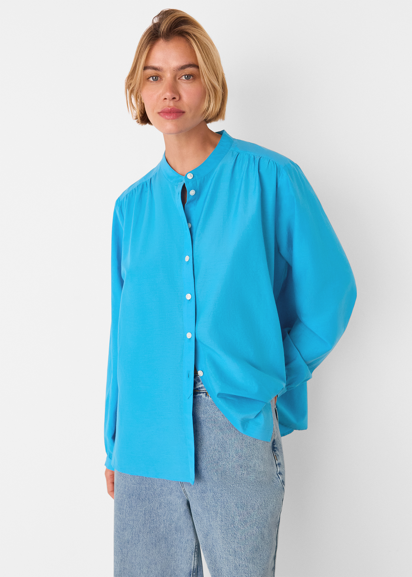 Whistles Women's Blue Silk Cotton Trapeze Shirt Size 6