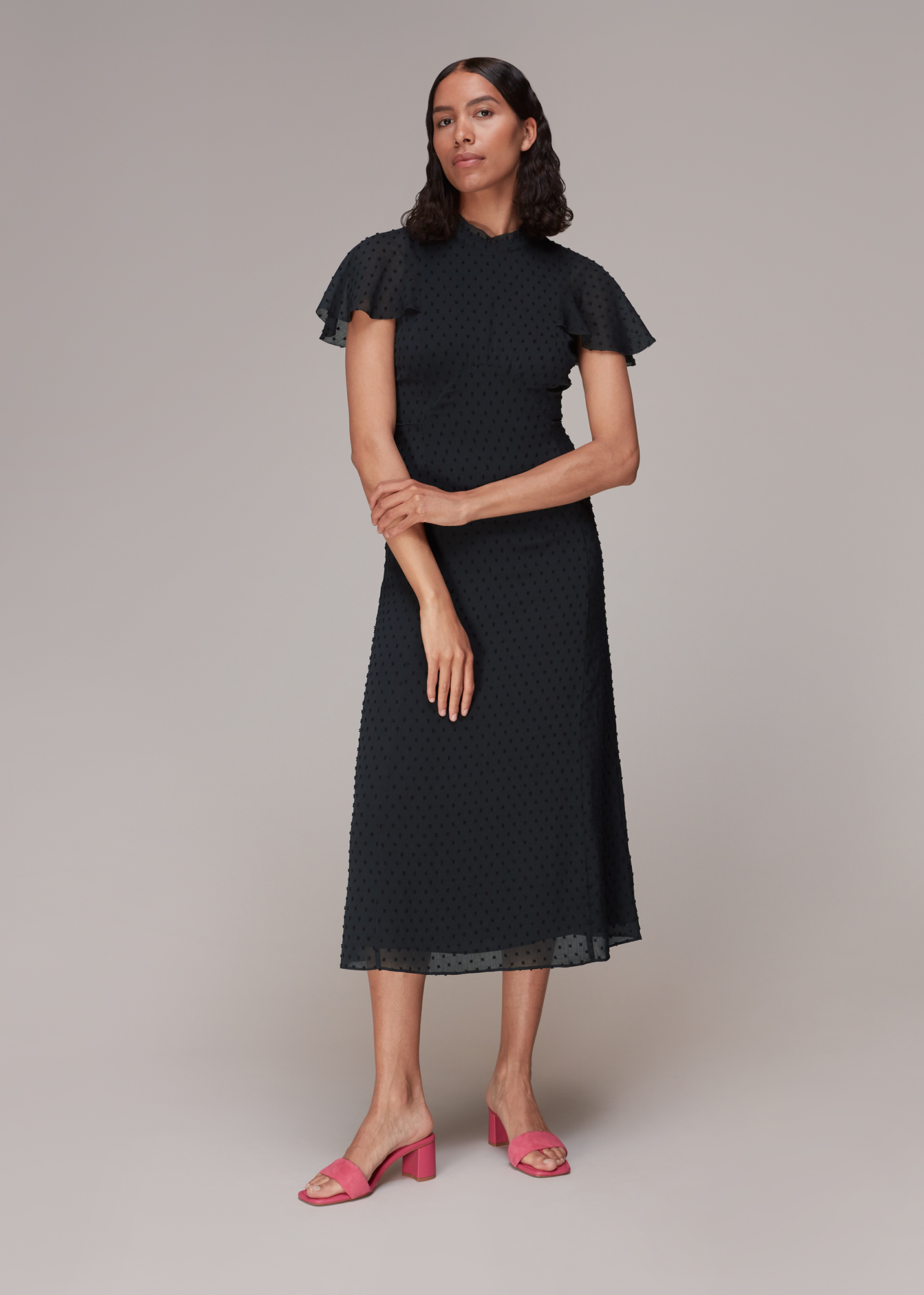Whistles Women's Navy Elouise Textured Dobby Dress Size 6