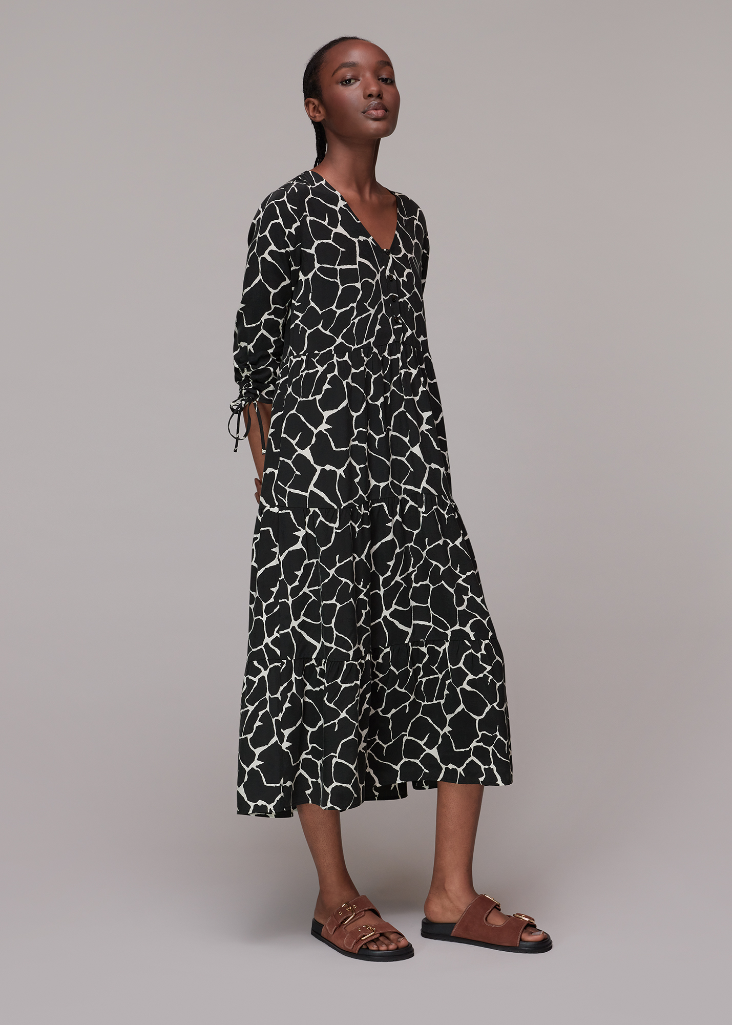 Whistles Women's Black/Multi Layla Giraffe Trapeze Dress Size 6