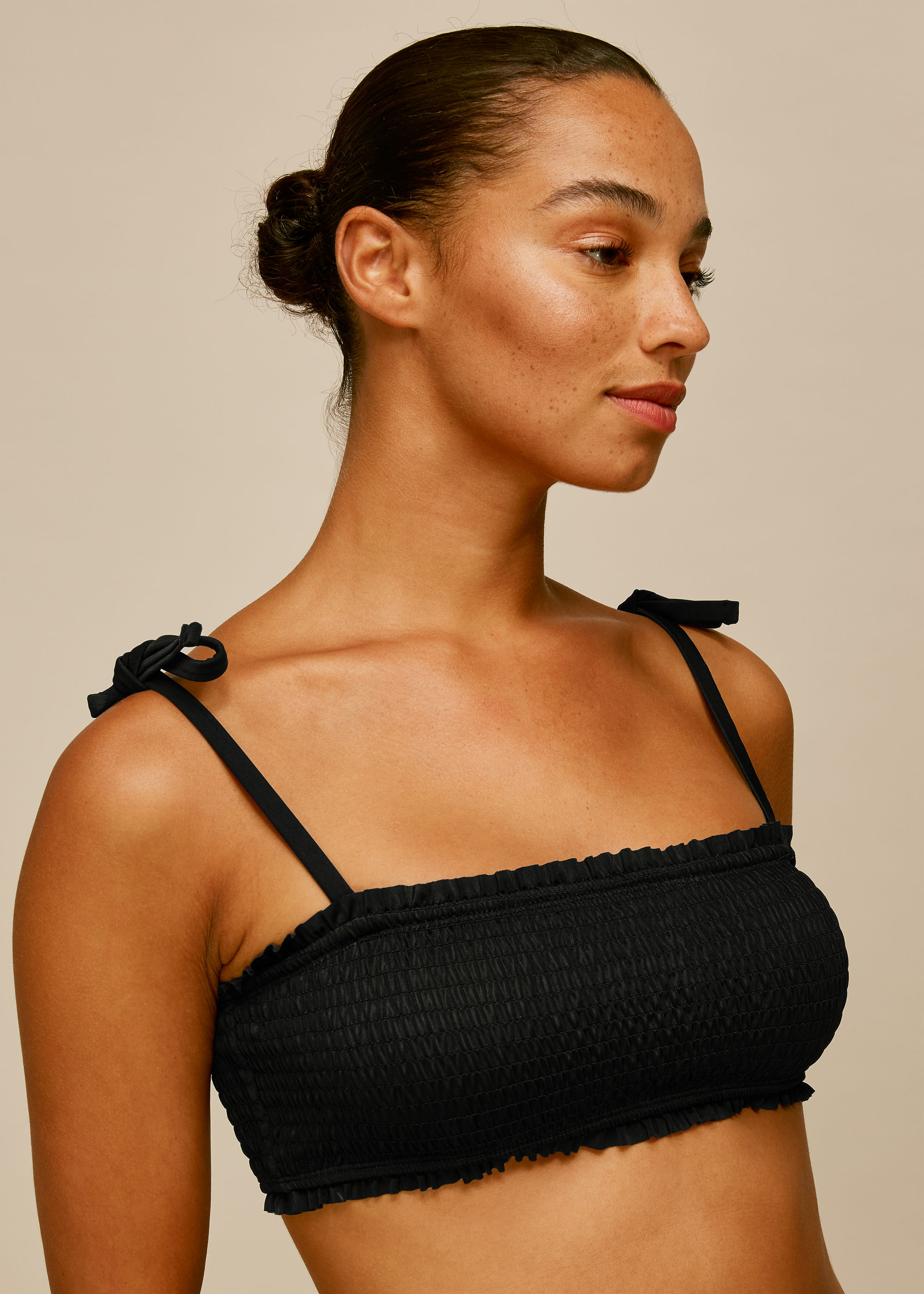 Whistles Women's Black Shirred Tie Strap Bikini Top Size 18