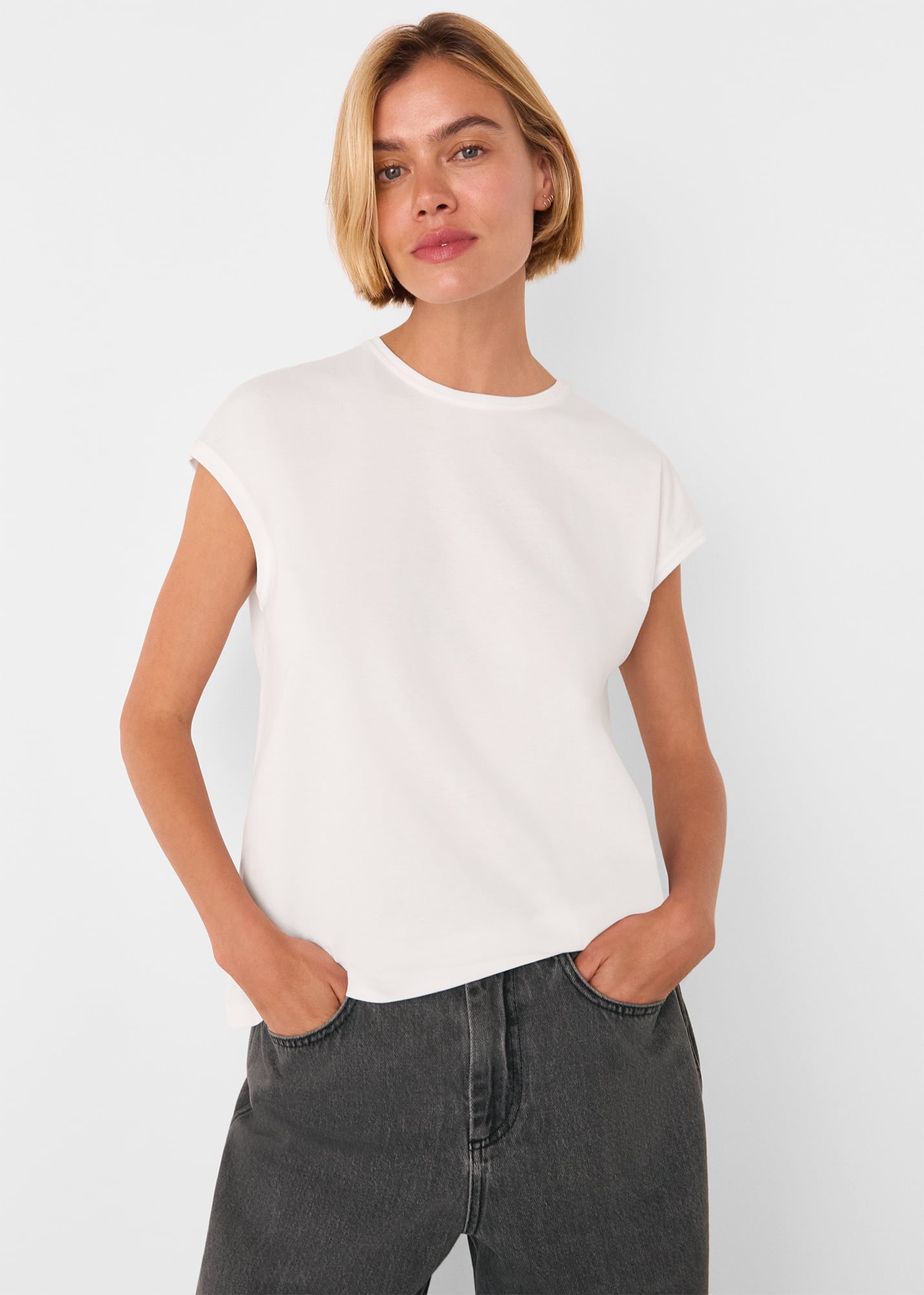 Whistles Women's White Cap Sleeve Tee Size L