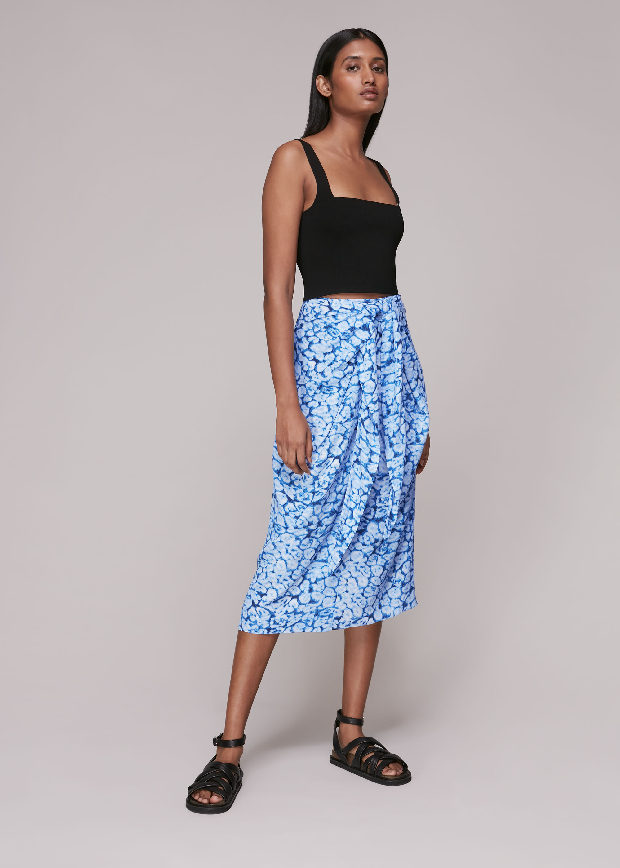 Whistles Women's Blue/Multi Clouded Leopard Sarong Skirt Size 6