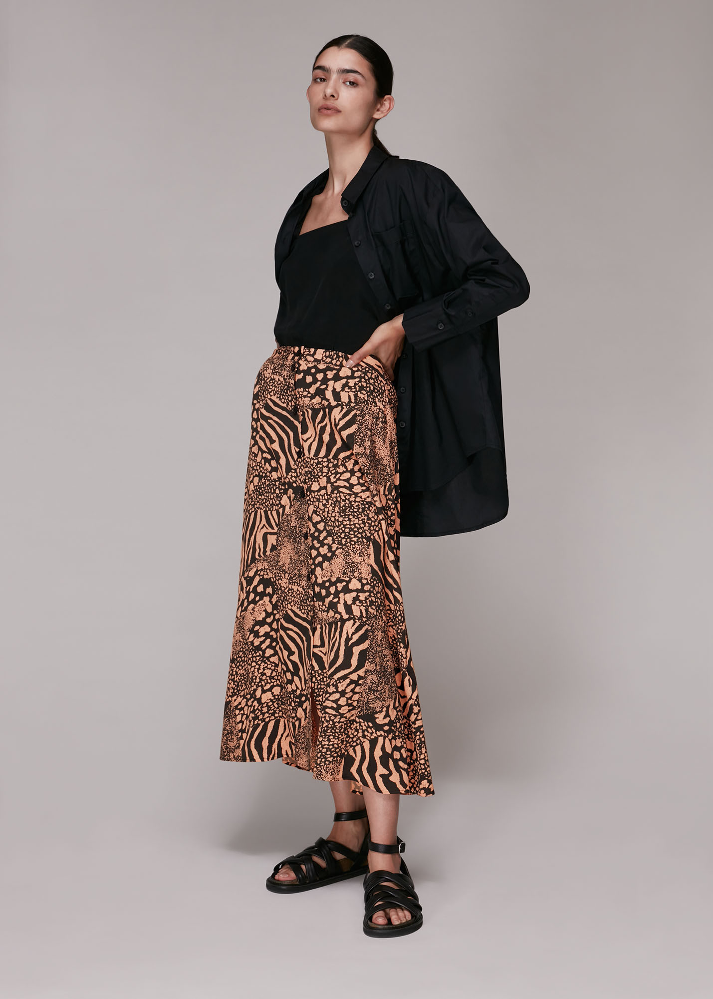 Whistles Women's Multicolour Patchwork Animal Button Skirt Size 16