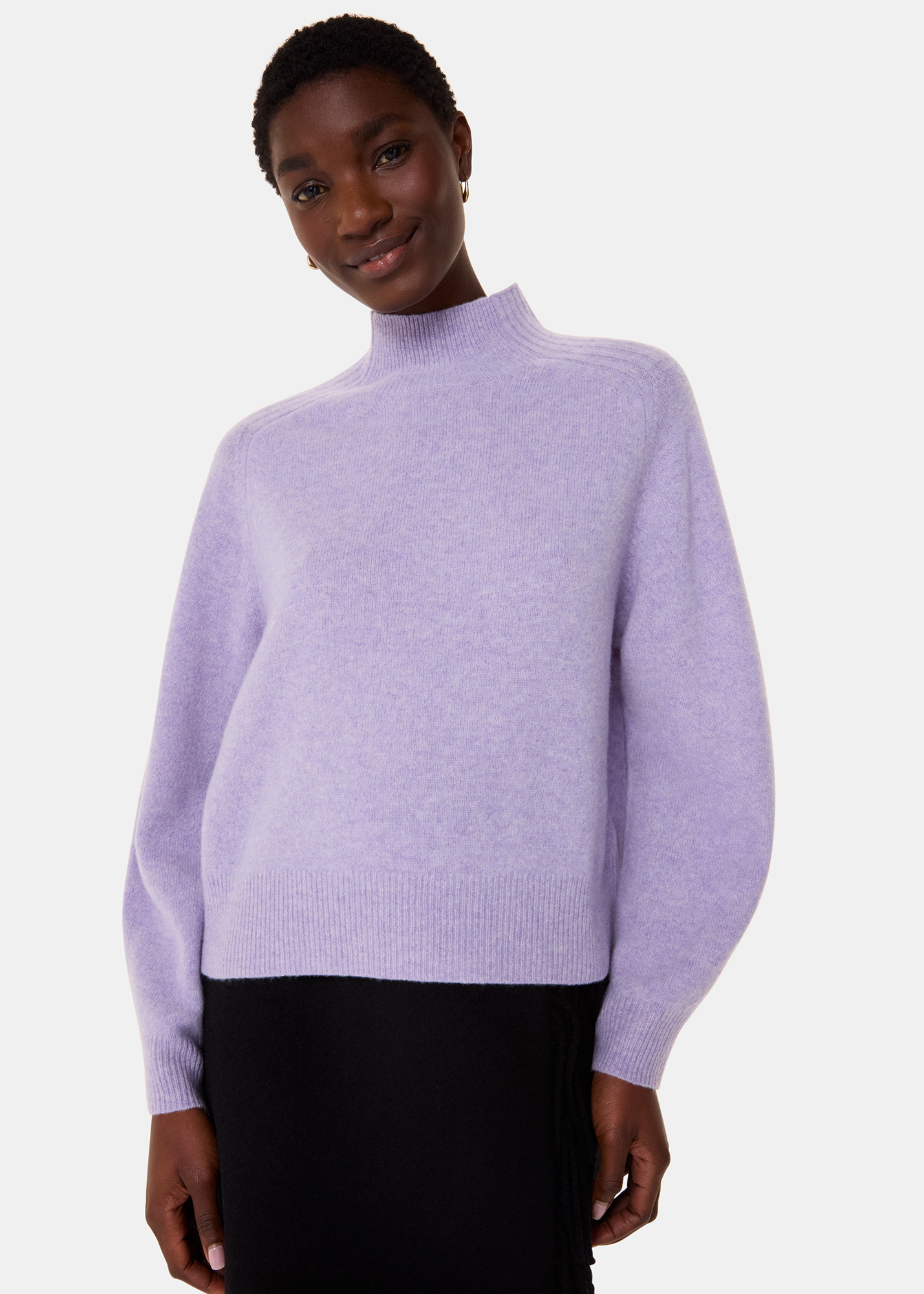 Whistles Women's Lilac Wool Funnel Neck Knit Size L