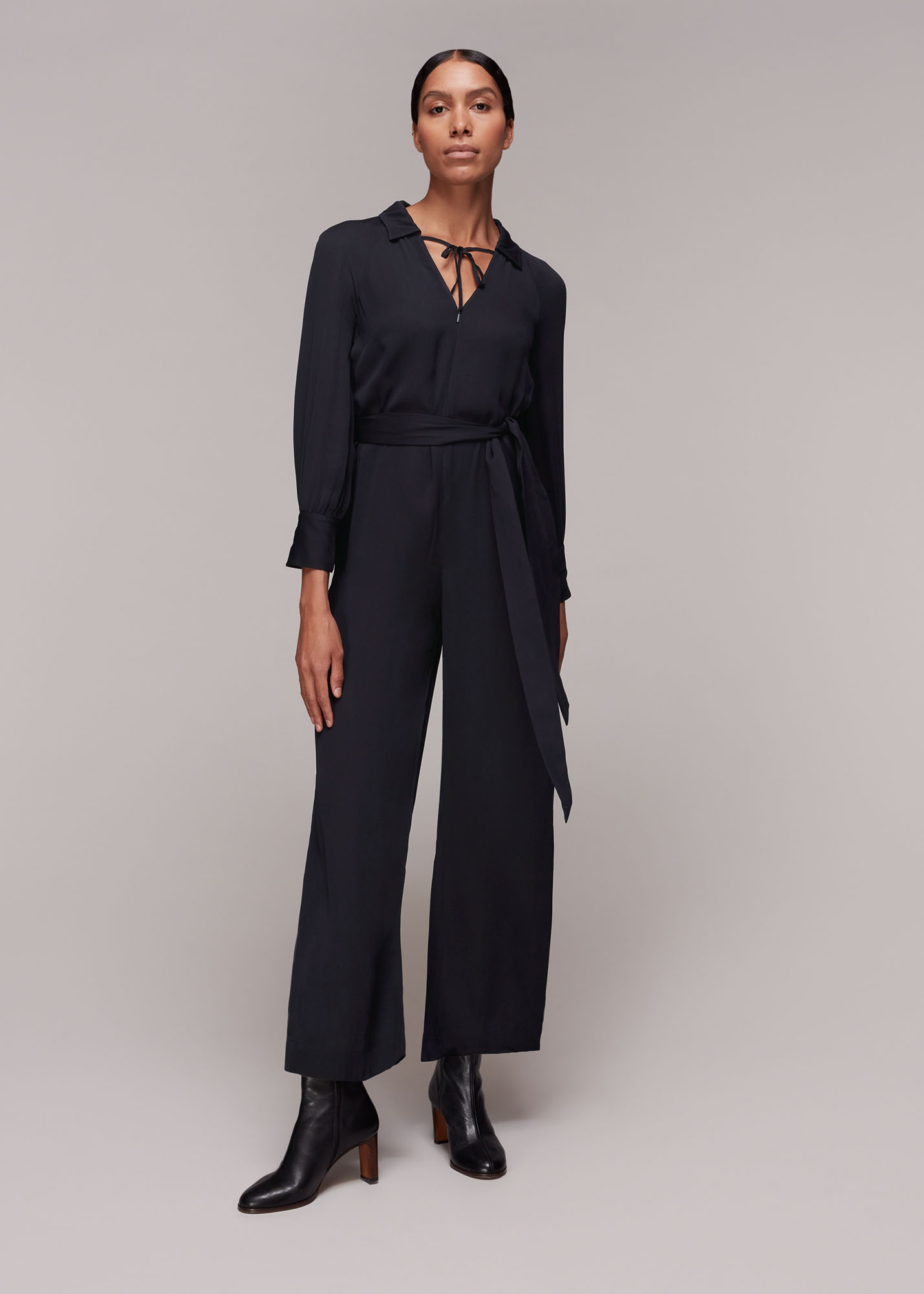 Whistles Women's Black Abby Tie Detail Jumpsuit Size 6