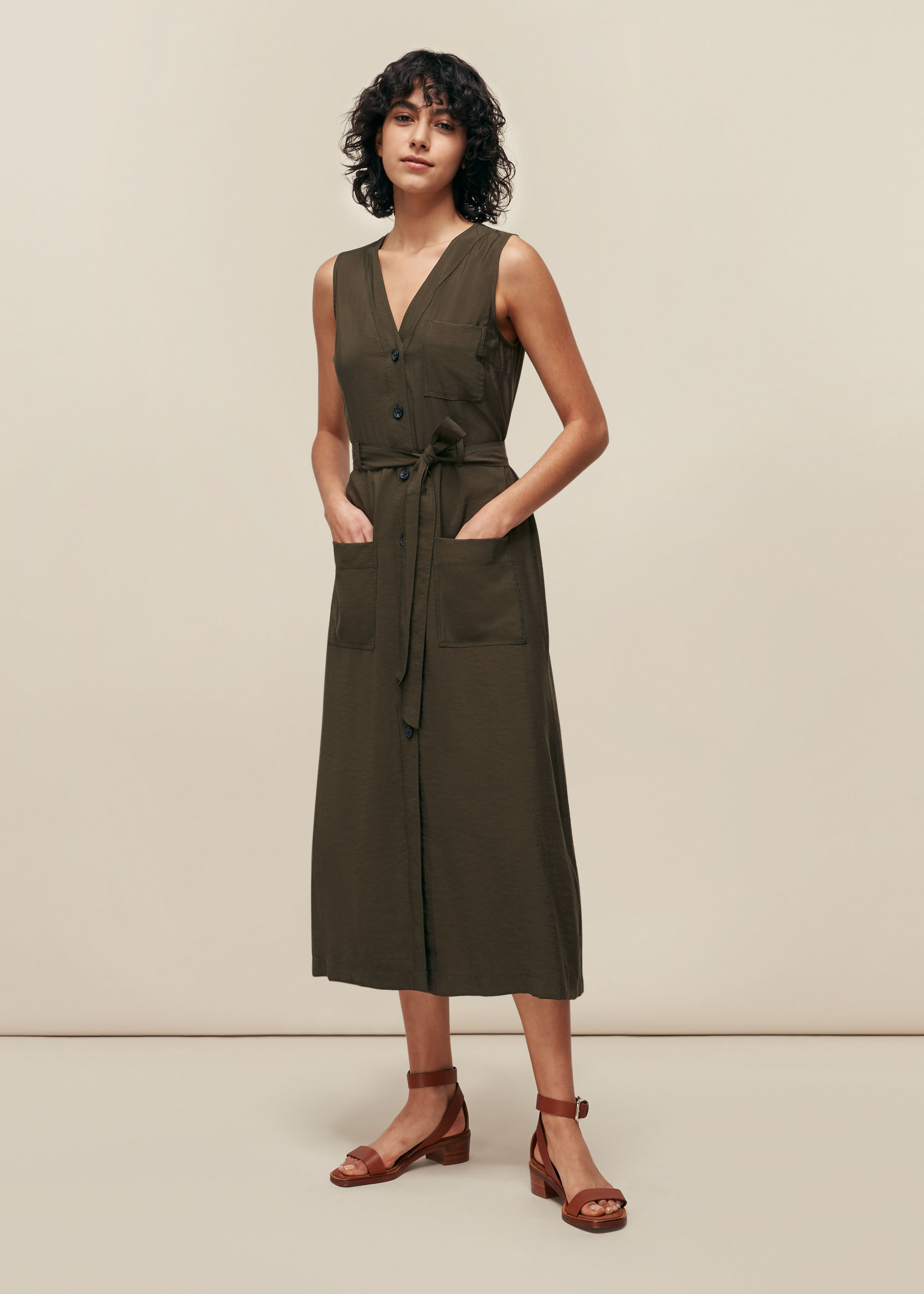 Whistles Women's Khaki Cody Button Through Dress Size 6