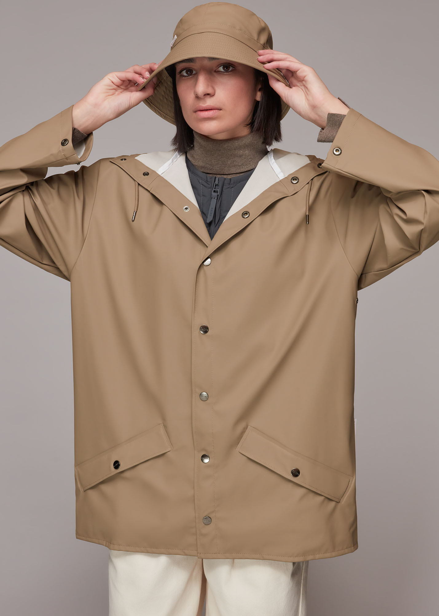 Whistles Rains Women's Taupe Hooded Jacket Size M/L