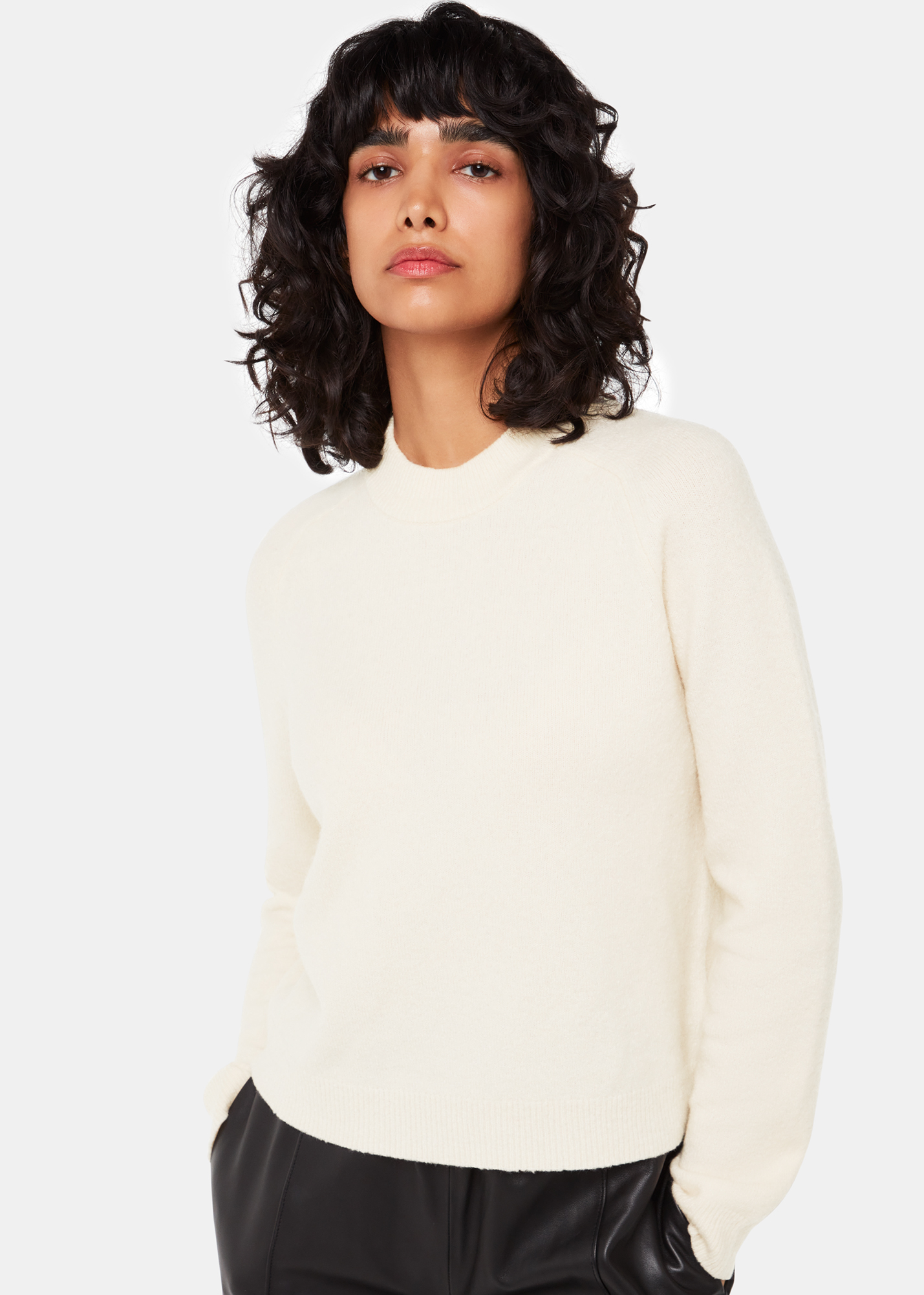 Whistles Women's Ivory Wool Textured Crew Neck Knit Size XS