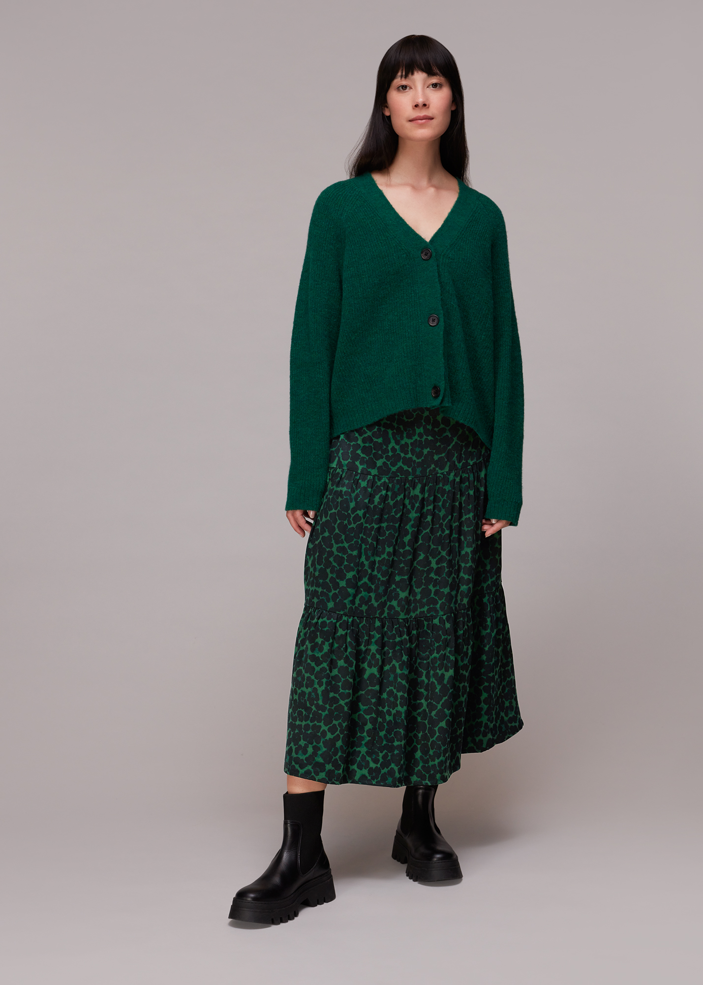 Whistles Women's Green/Multi Smudge Animal Tiered Skirt Size 4