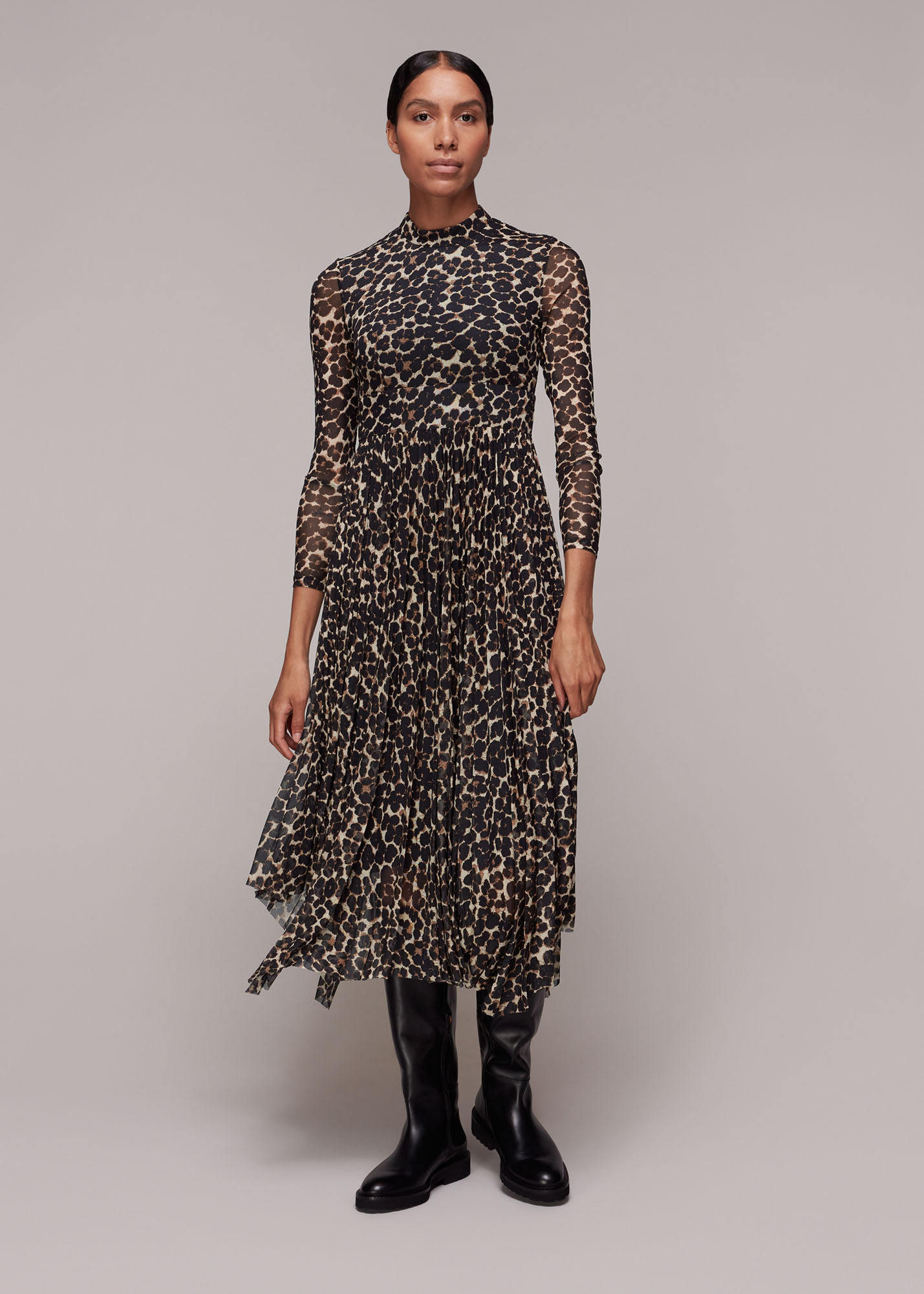 Whistles Women's Leopard Print Smudge Animal Mesh Dress Size 6