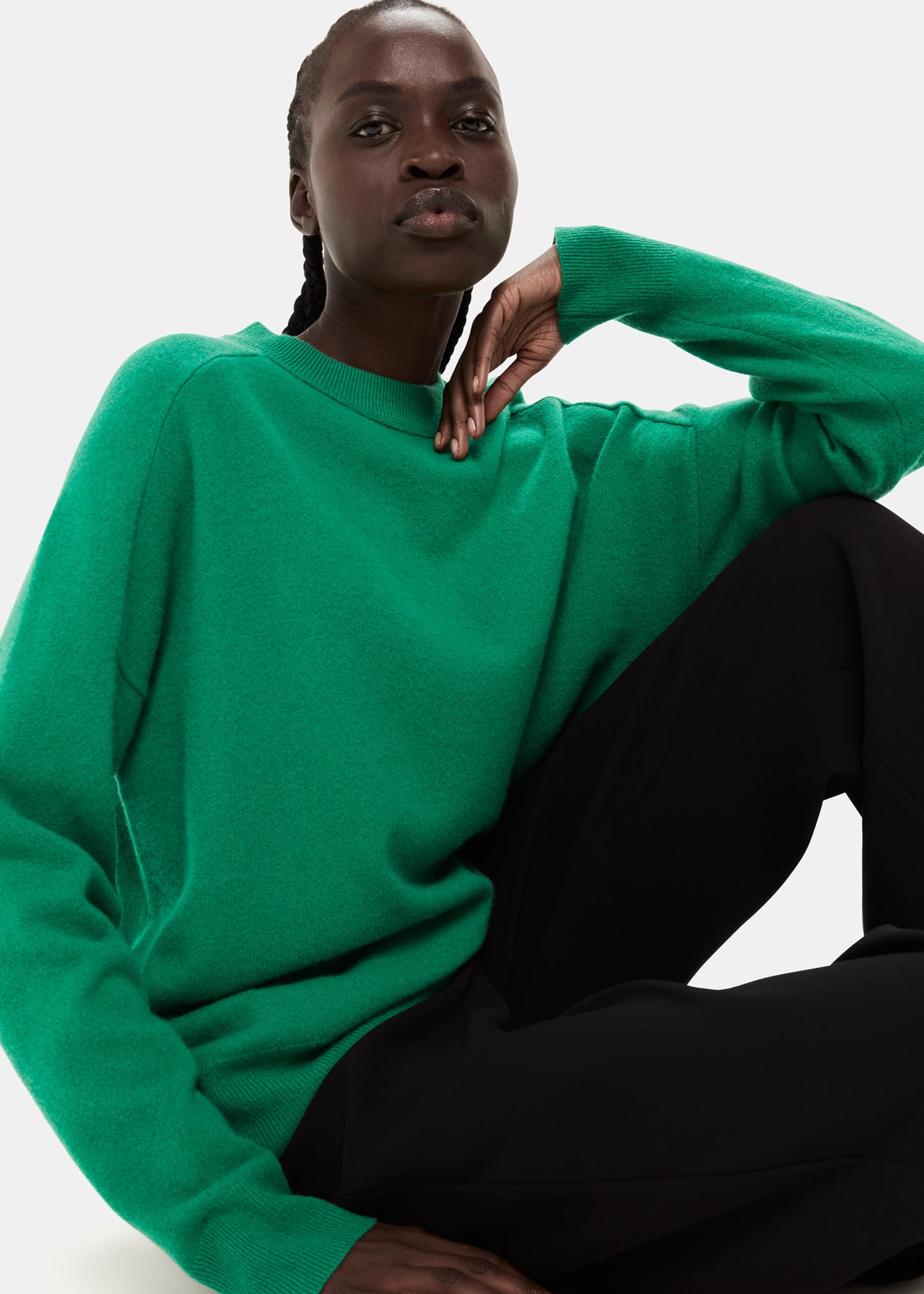 Whistles Women's Green Wool Boyfriend Sweater Size L