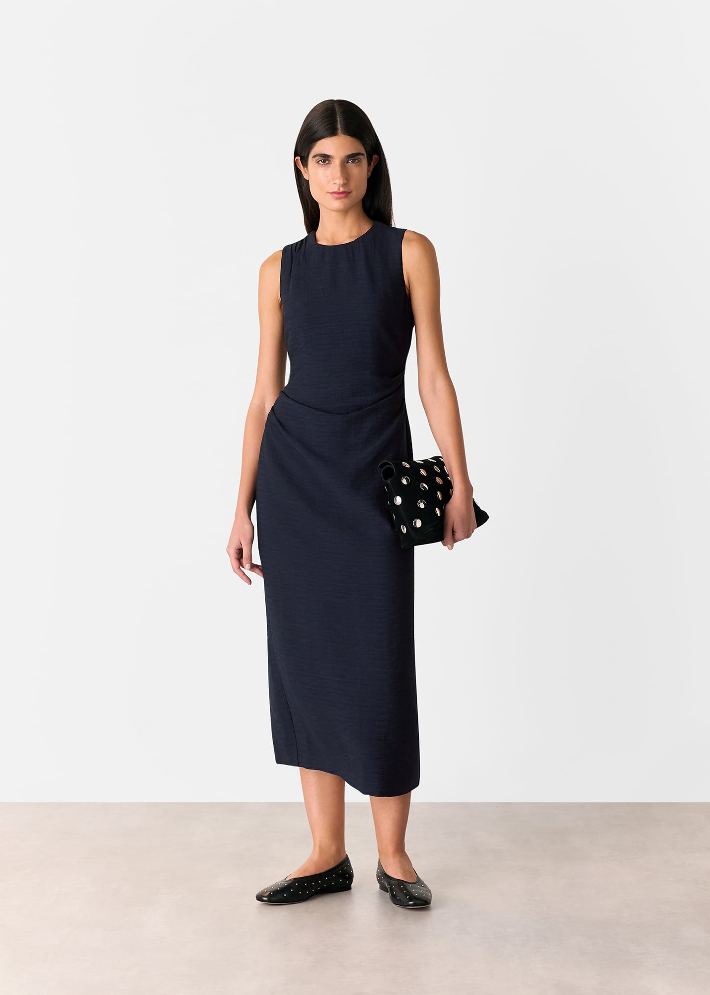 Whistles Women's Navy Nora Textured Midi Dress Size 18