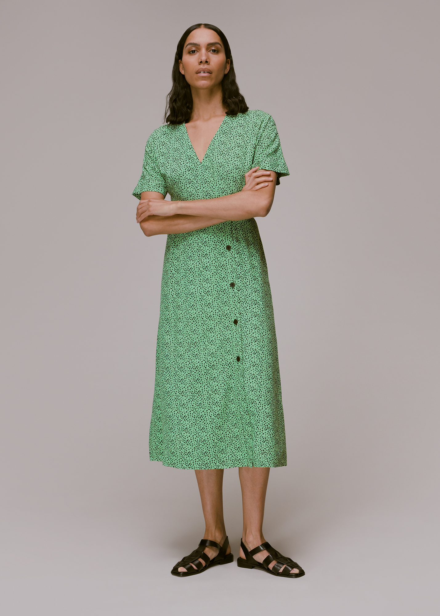Whistles Women's Green/Multi Ink Leopard Print Midi Dress Size 8