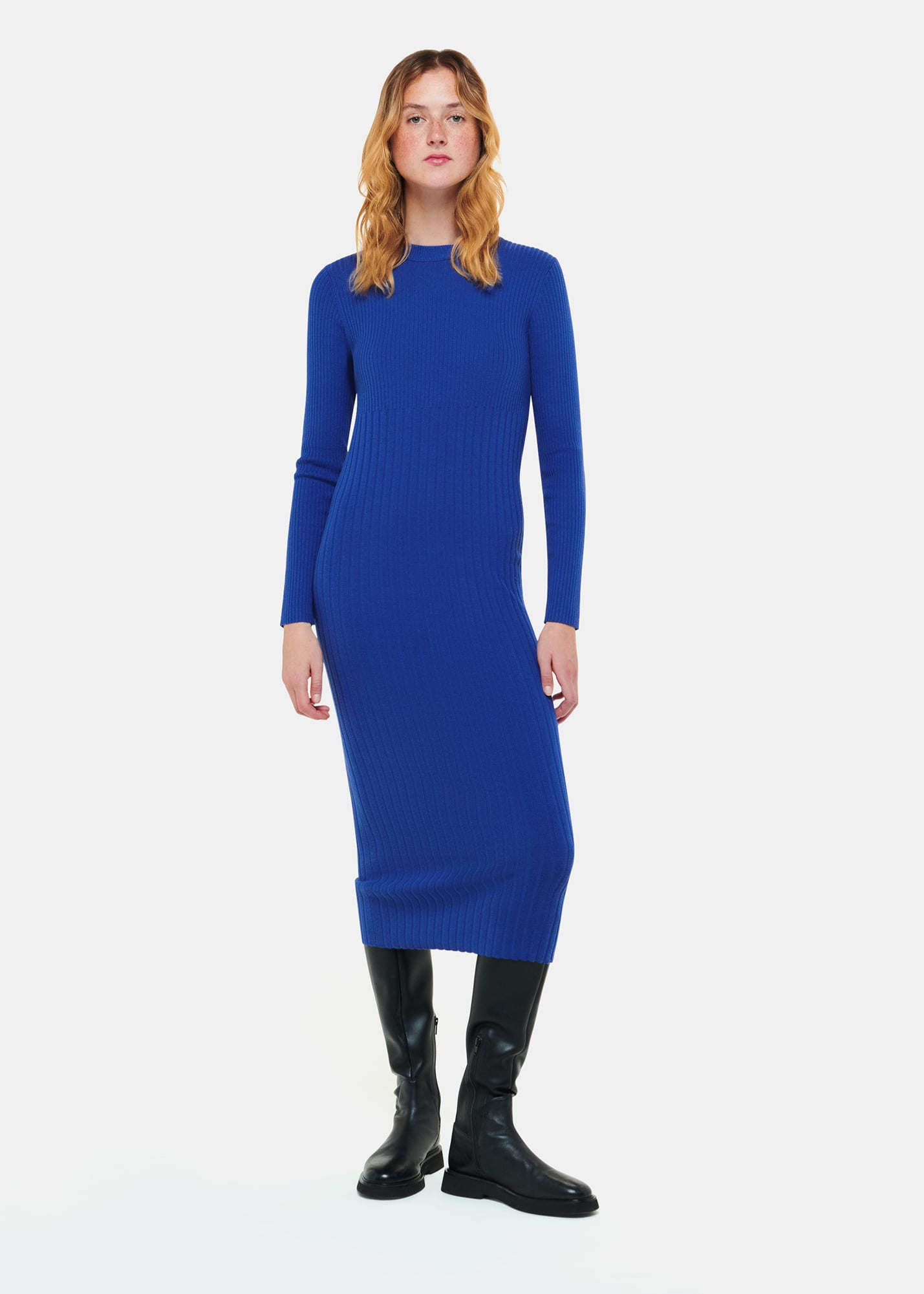 Whistles Women's Cobalt Blue Ribbed Knitted Midi Dress Size 18