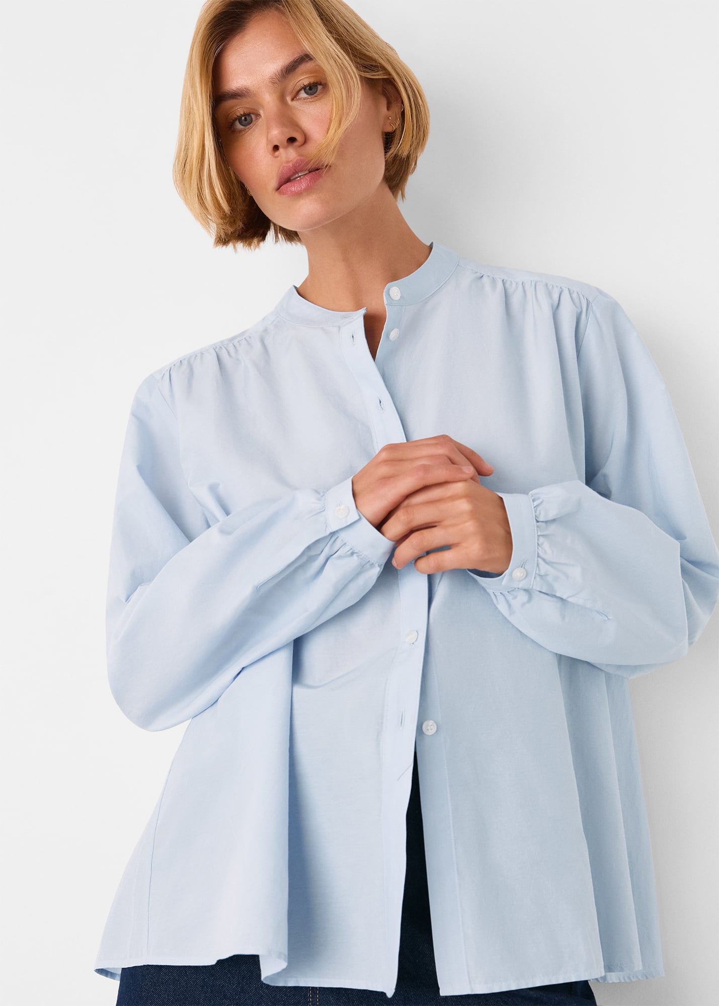 Whistles Women's Pale Blue Silk Cotton Trapeze Shirt Size 6