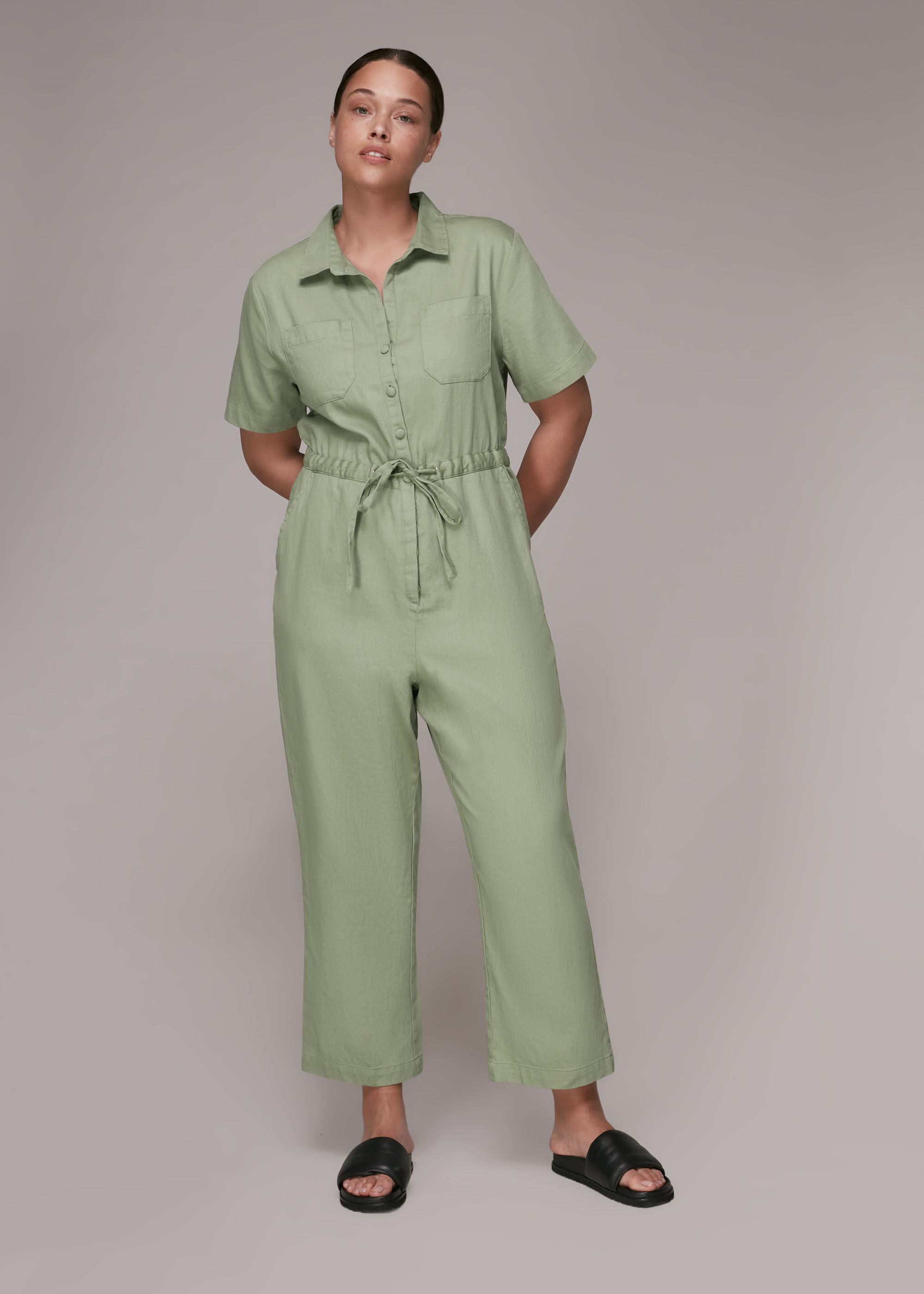 Whistles Women's Sage Green Nova Tie Detail Jumpsuit Size 16