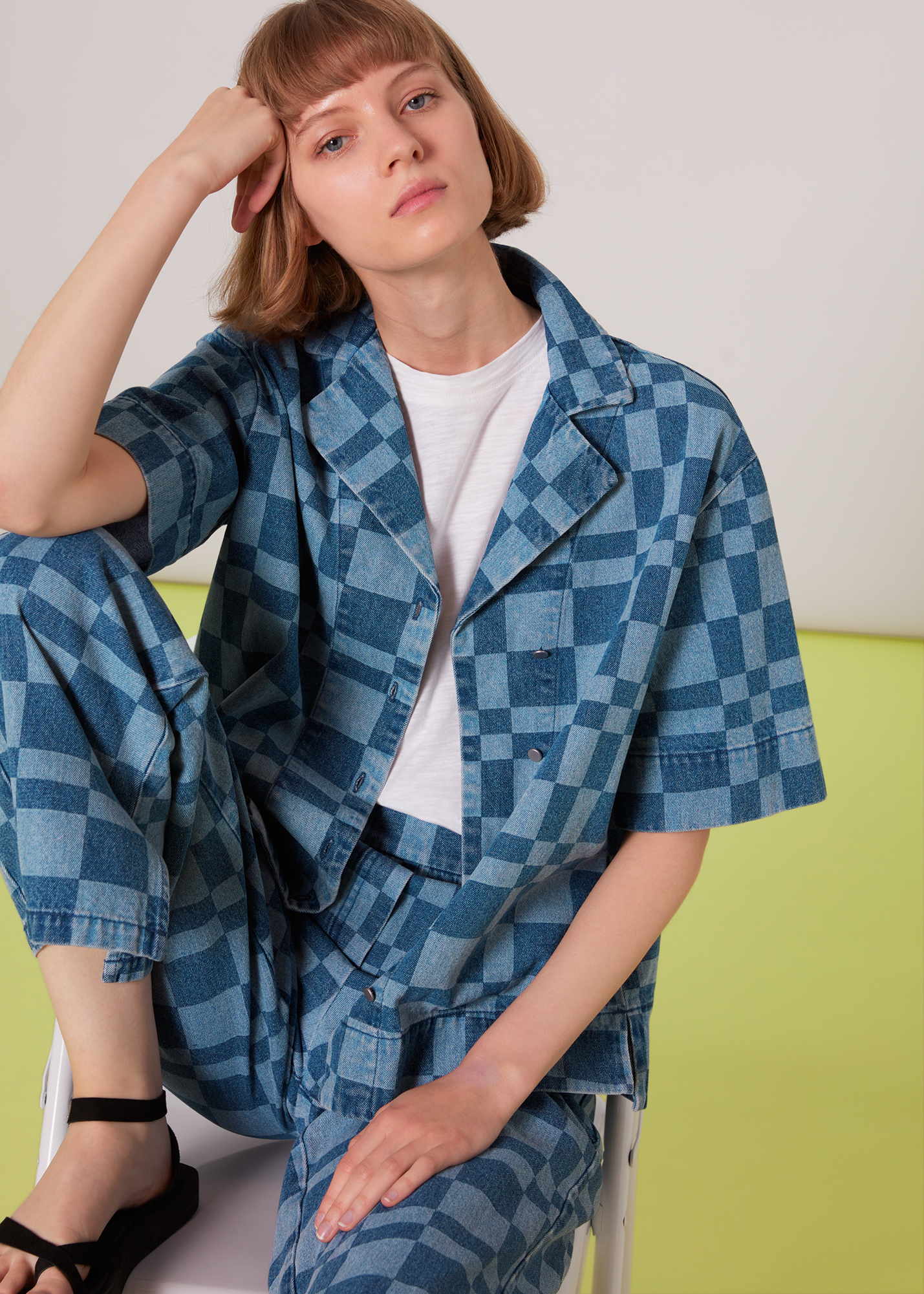 Whistles Women's Blue/Multi Billie Checkerboard Shirt Size 6
