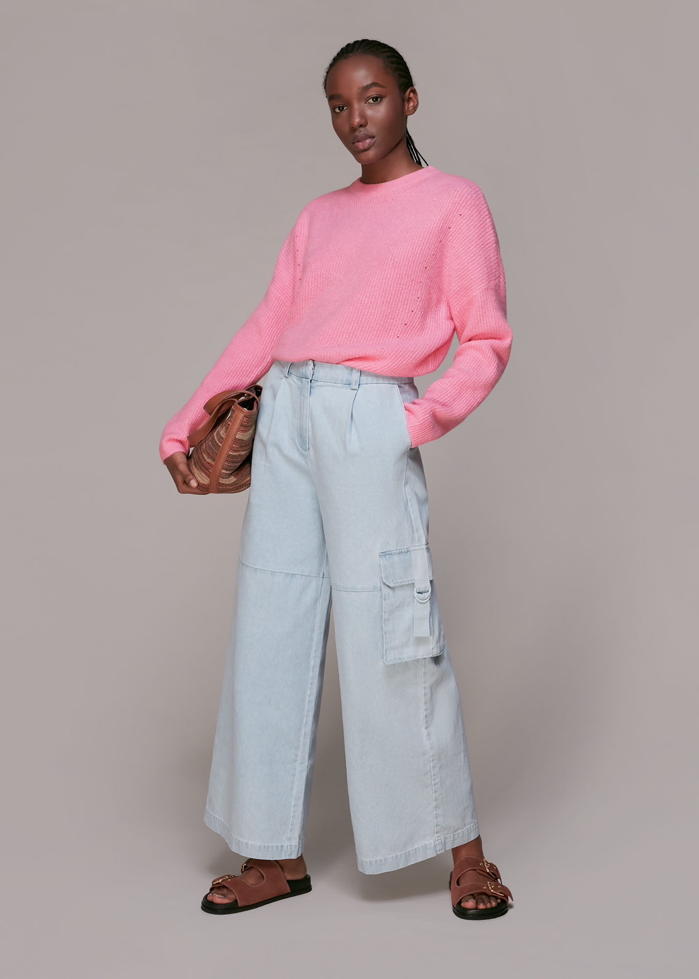 Whistles Women's Pink Ribbed Crew Neck Jumper Size XS