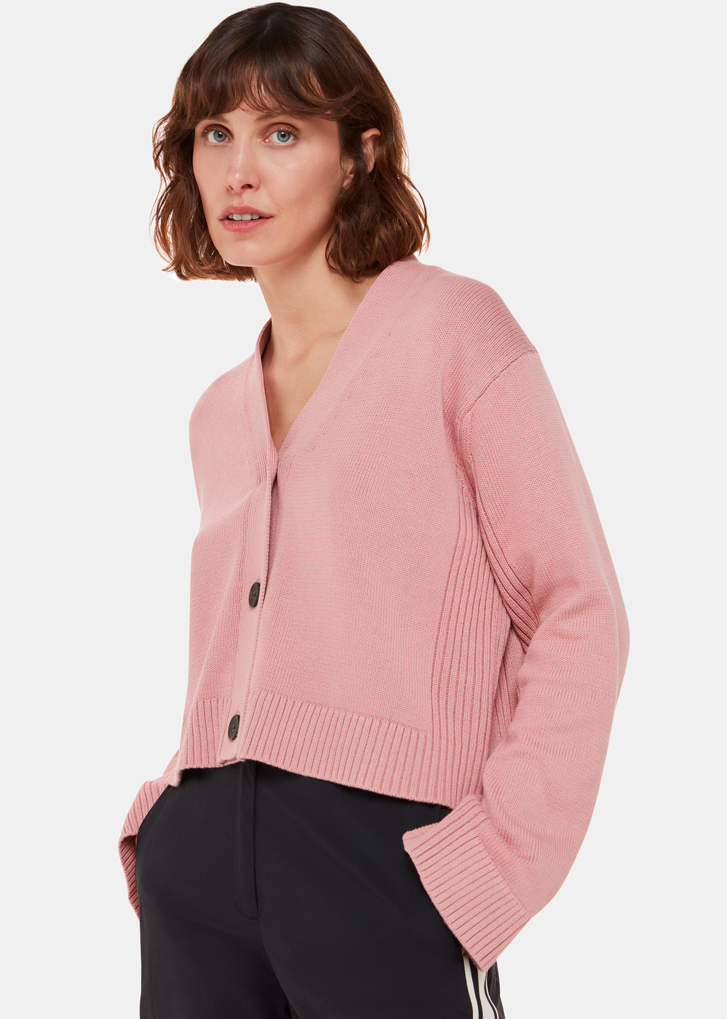 Whistles Women's Dusty Pink Nina Button Front Cardigan Size L
