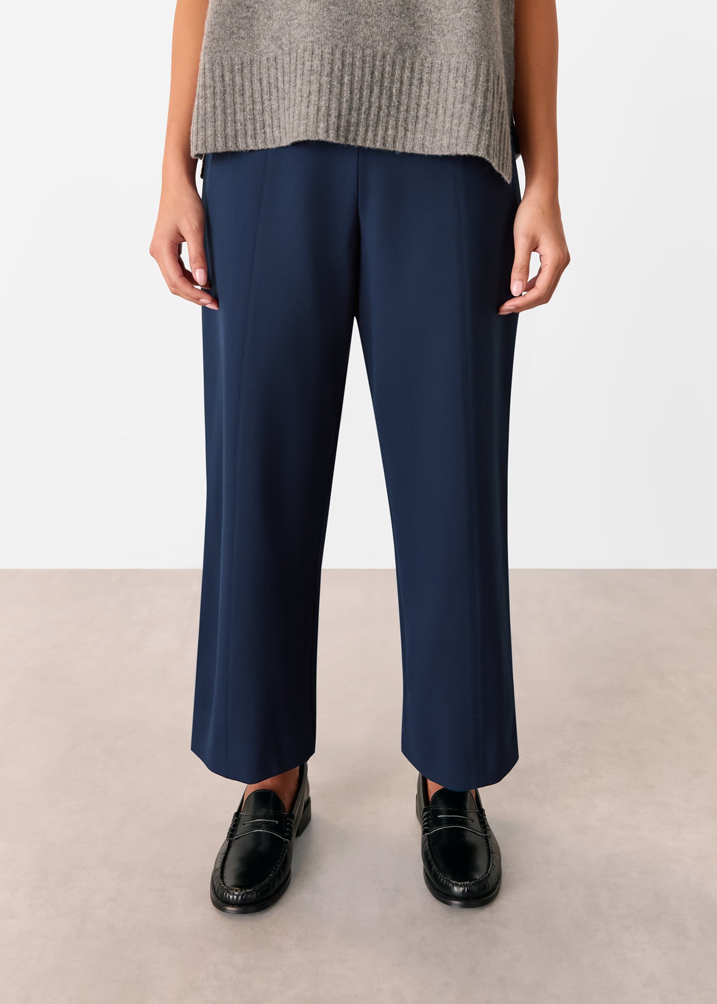 Whistles Women's Navy Petite Camilla Wide Leg Trouser Size 14