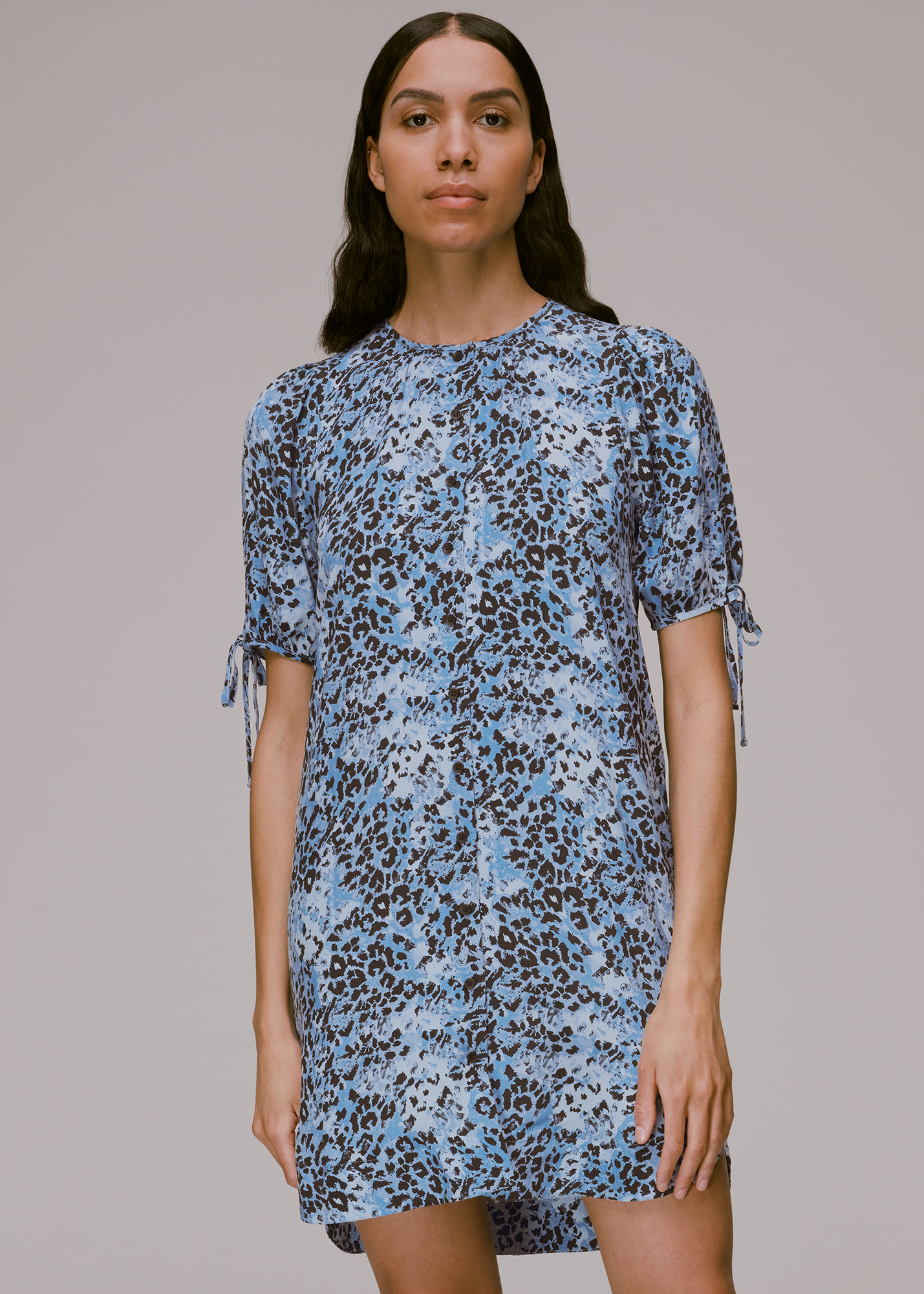 Whistles Women's Blue/Multi Hyena Spot Button Up Dress Size 6