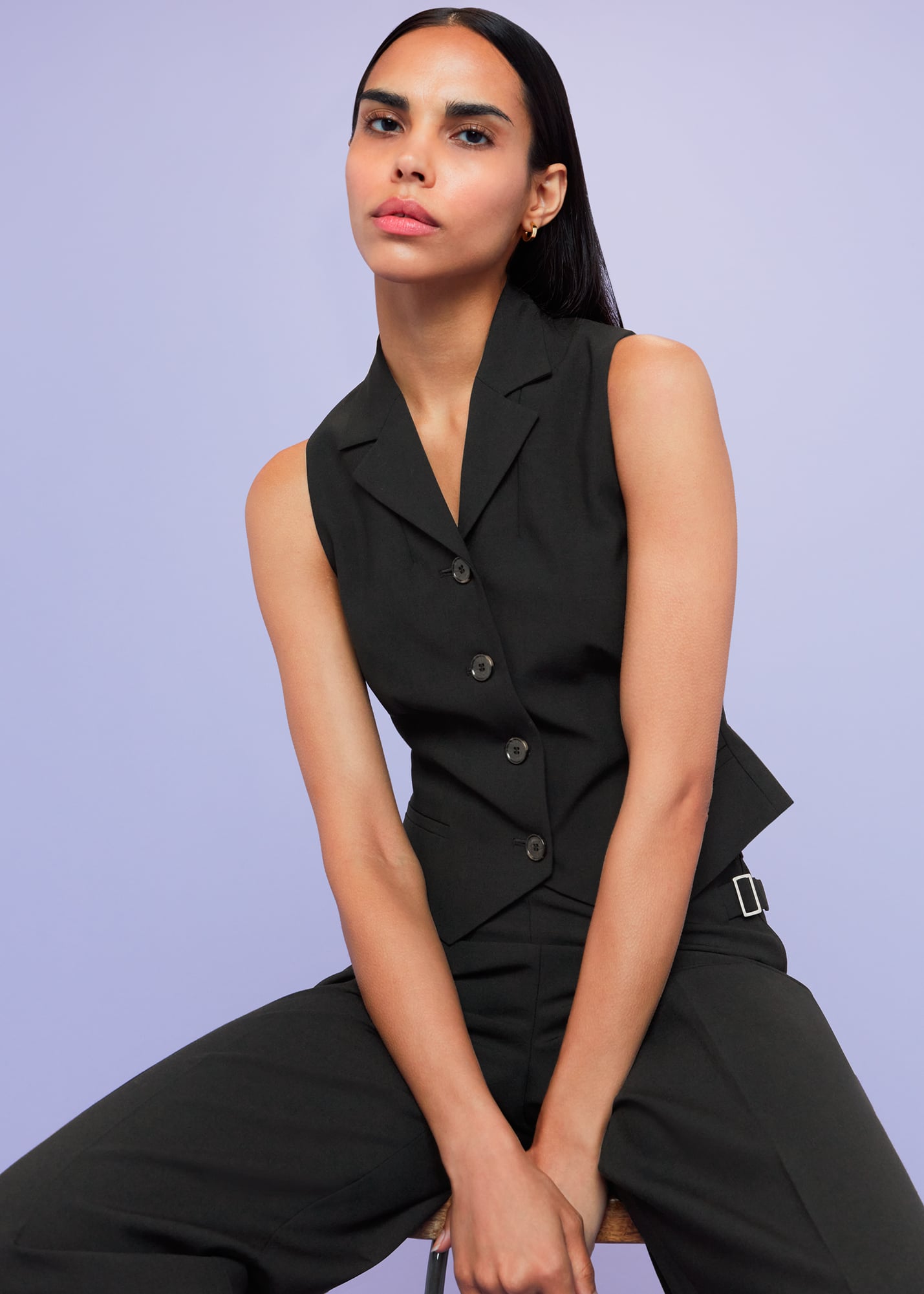 Whistles Women's Black Sia Wool Blend Waistcoat Size 20