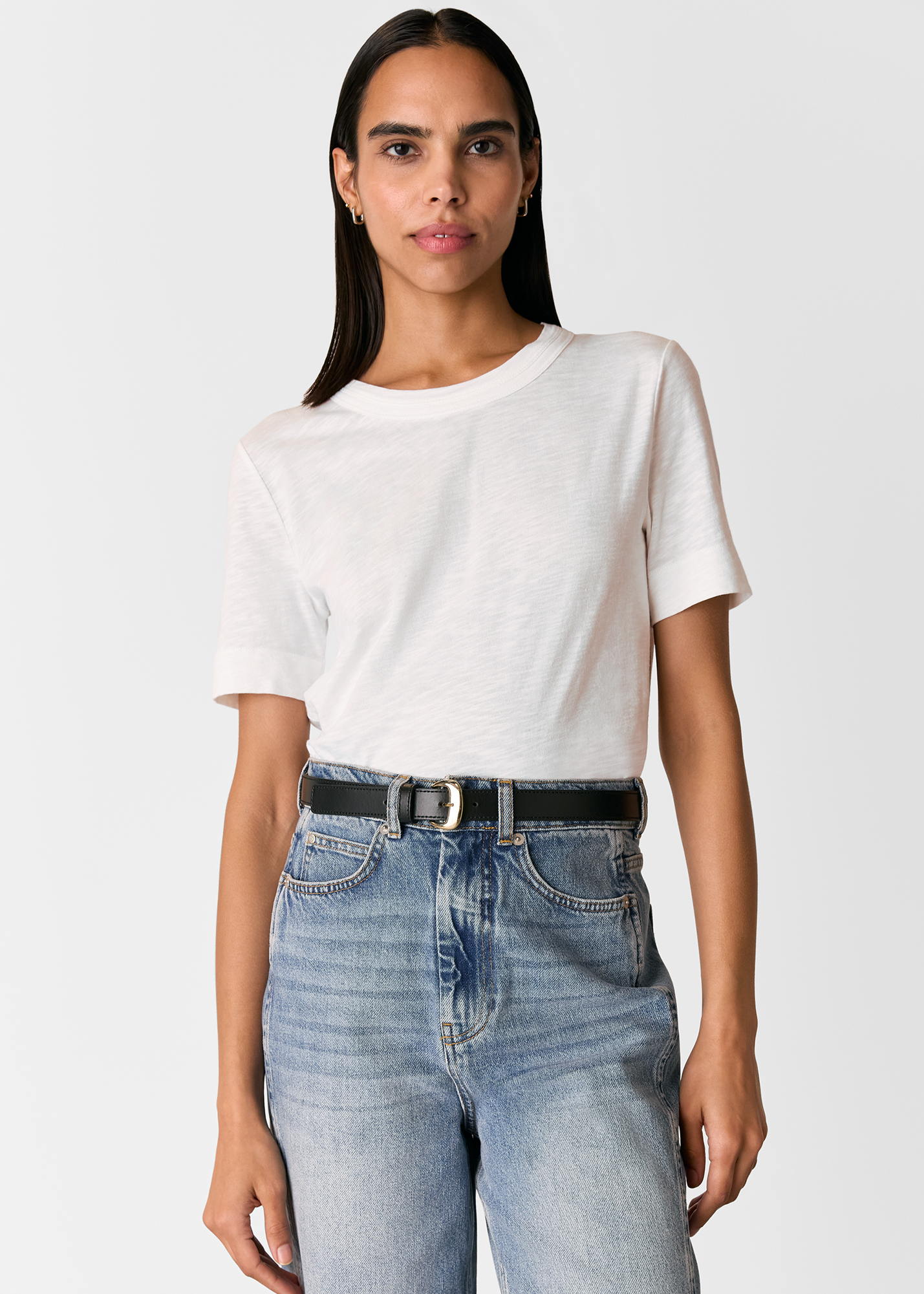 Whistles Women's White Rosa Double Trim T-Shirt Size XS