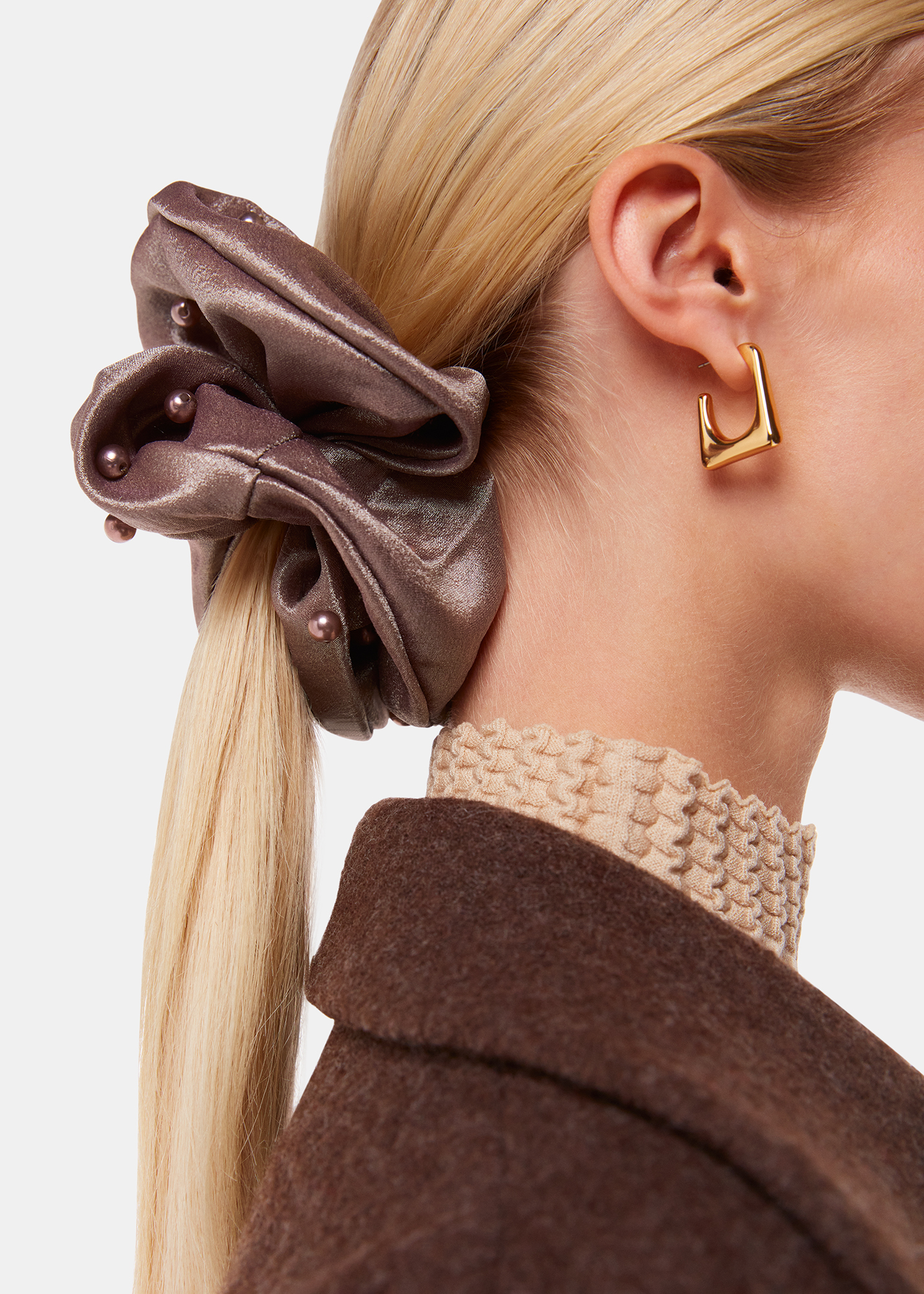 Whistles Women's Brown Large Beaded Scrunchie 