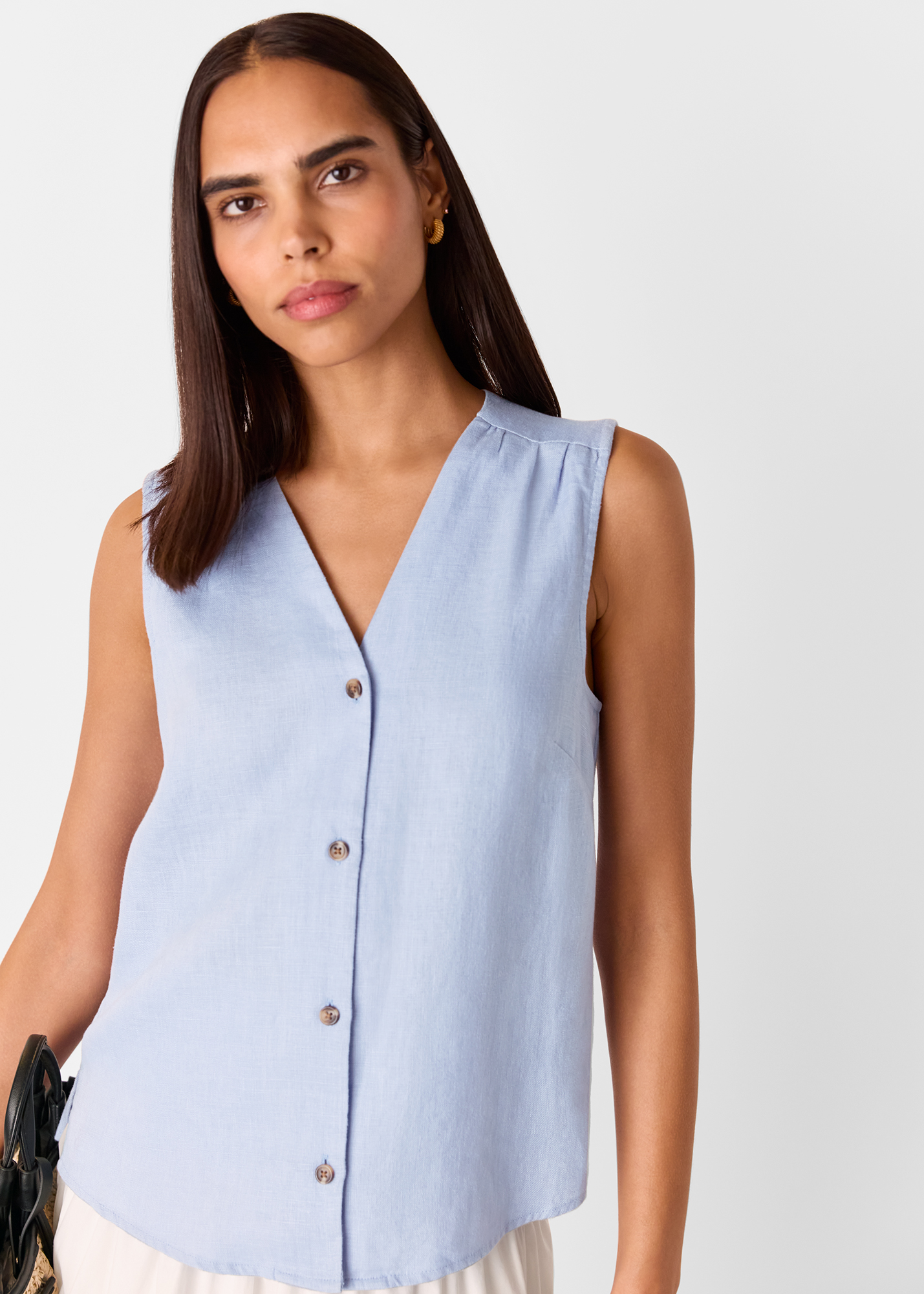 Whistles Women's Pale Blue Laura Linen Tank Size 12