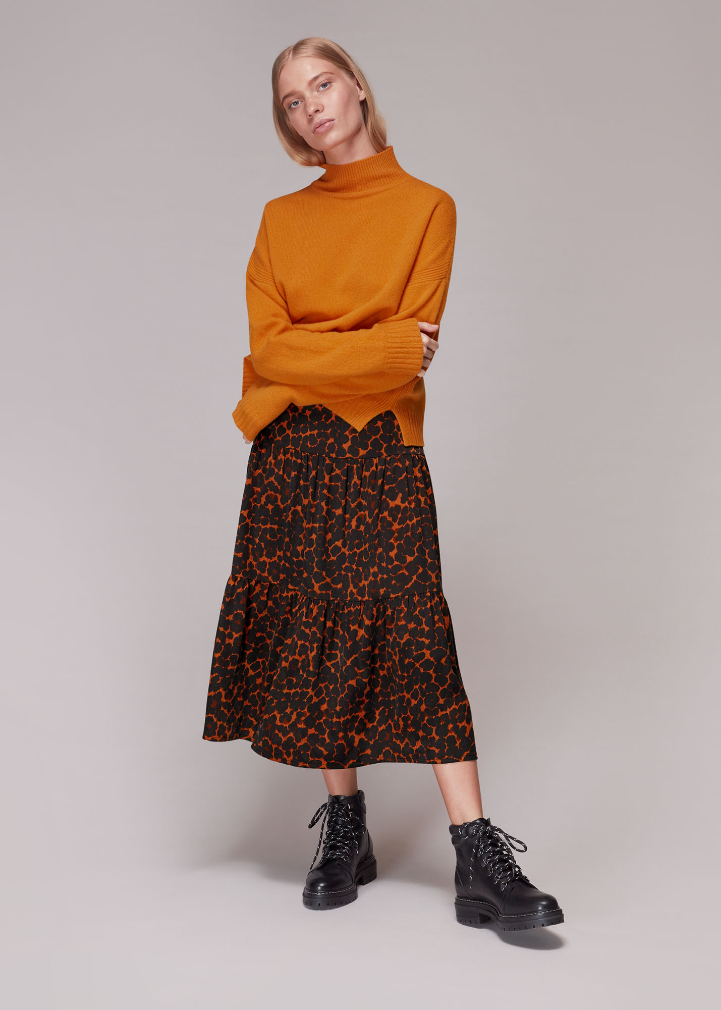 Whistles Women's Multicolour Smudge Animal Tiered Skirt Size 4
