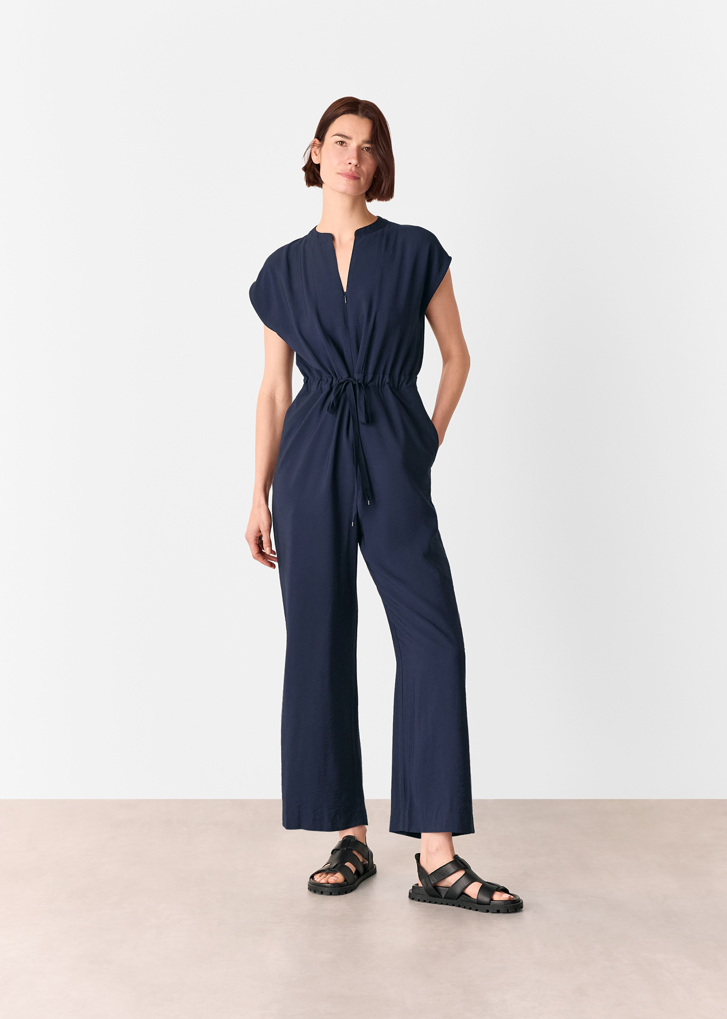Whistles Women's Navy Sleeveless Drawstring Jumpsuit Size 6