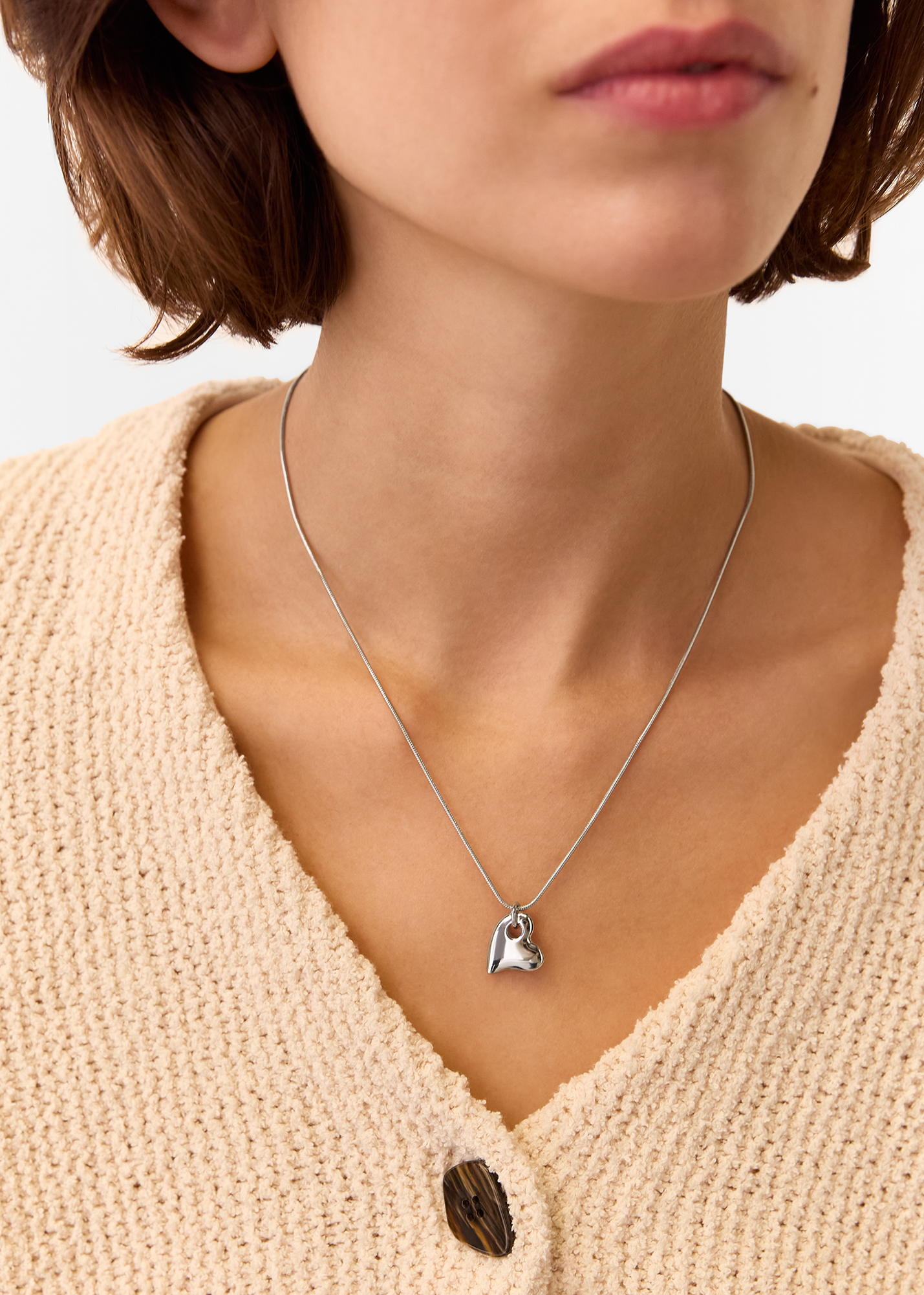 Whistles Women's Silver Curved Heart Chain Necklace 