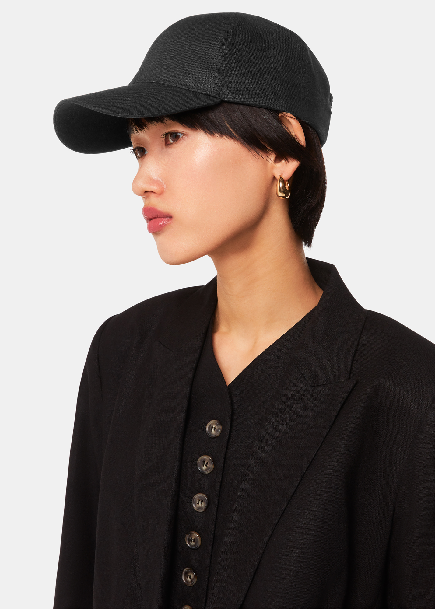 Whistles Women's Black Linen Cap 